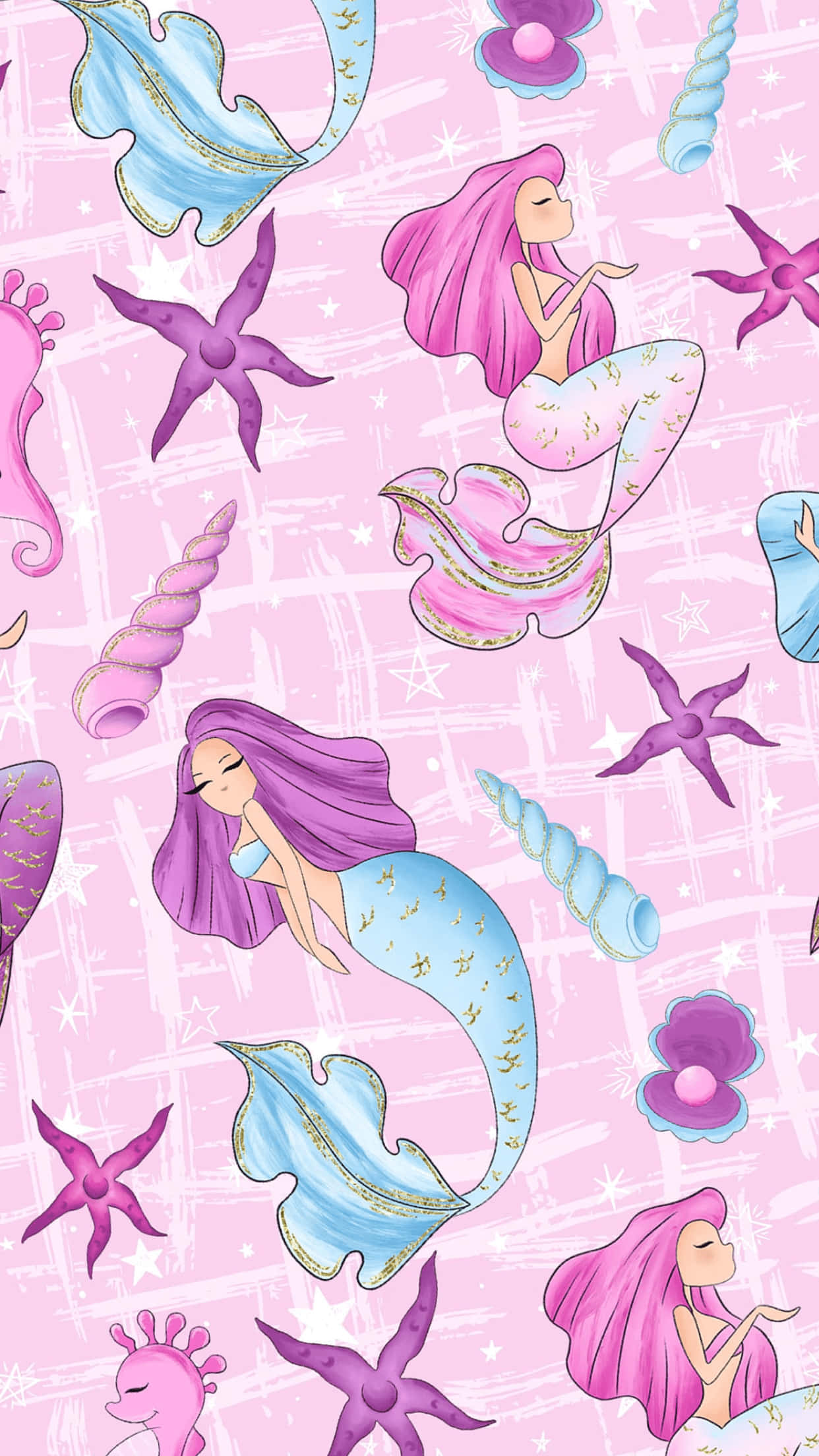 Kawaii Mermaid, pink background, whimsical mermaids, Full HD Phone Wallpaper