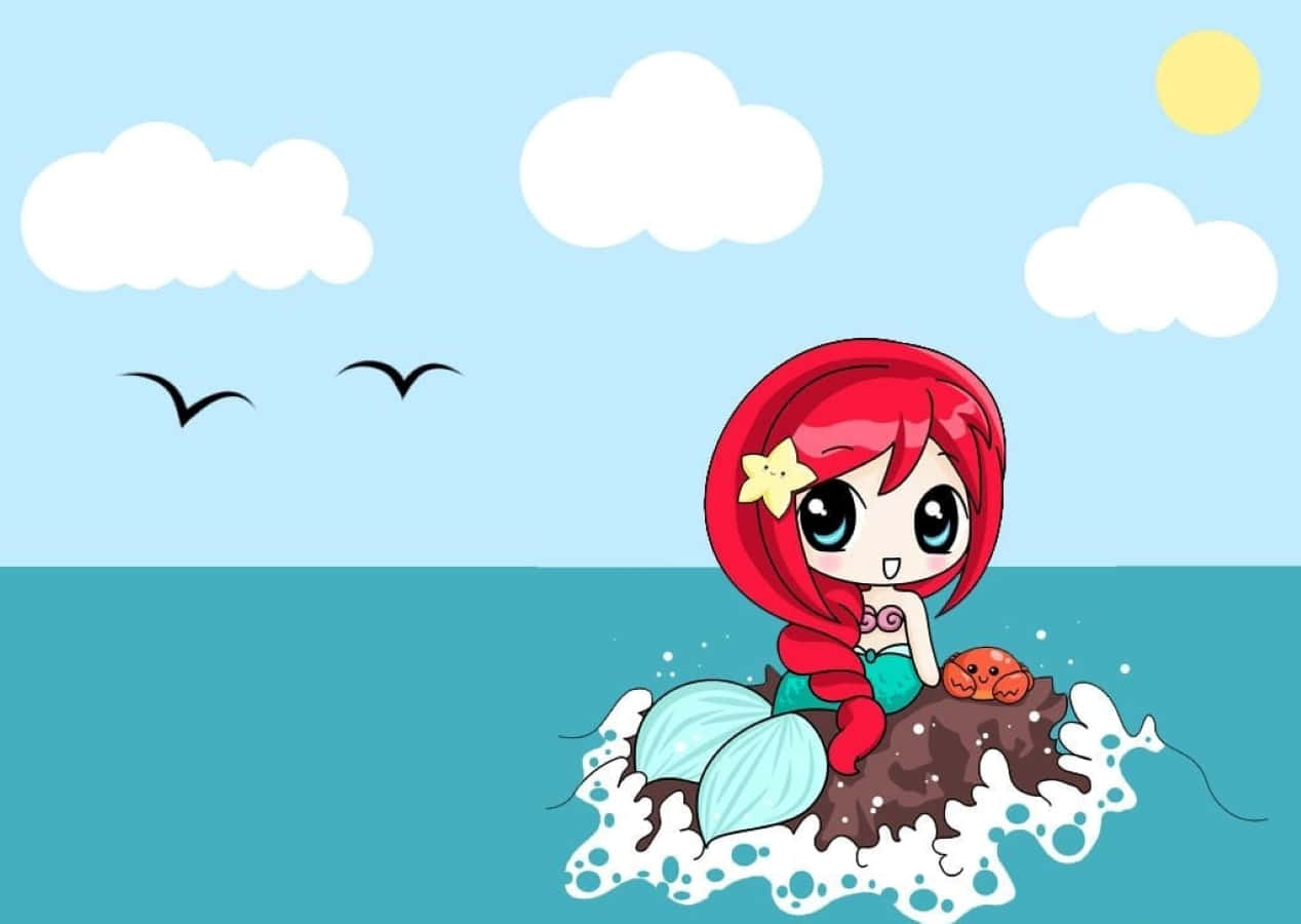Kawaii Mermaid, red hair, starfish, SD Desktop Wallpaper