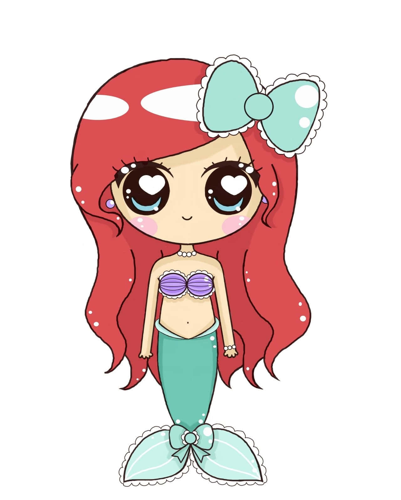 Kawaii Mermaid, chibi mermaid, long red hair, HD Phone Wallpaper