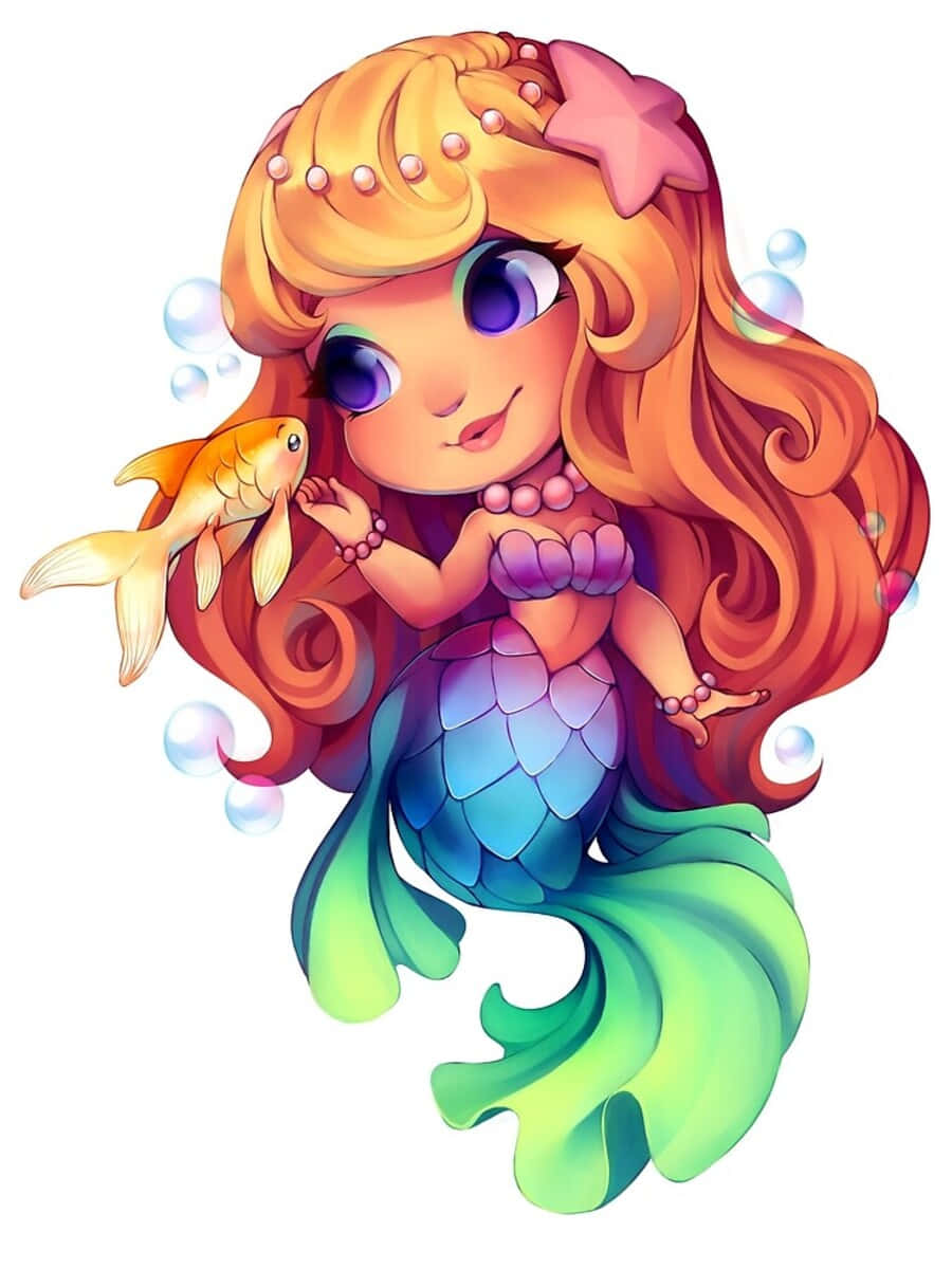 kawaii mermaid, chibi mermaid, golden hair, SD Phone Wallpaper