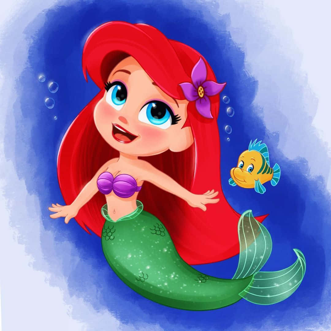 kawaii mermaid, red-haired mermaid, purple top, SD Desktop Wallpaper
