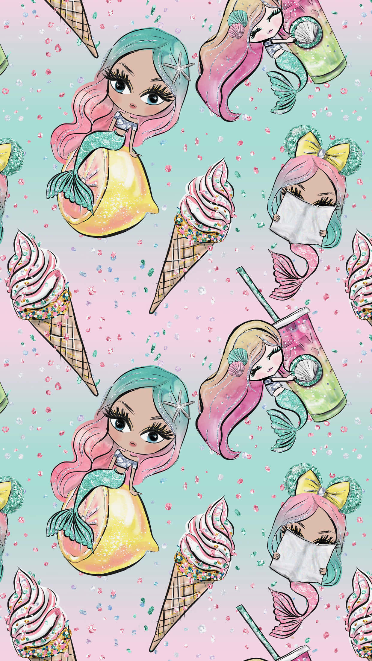 Kawaii Mermaid, pastel hair, pastel tails, Full HD Phone Wallpaper