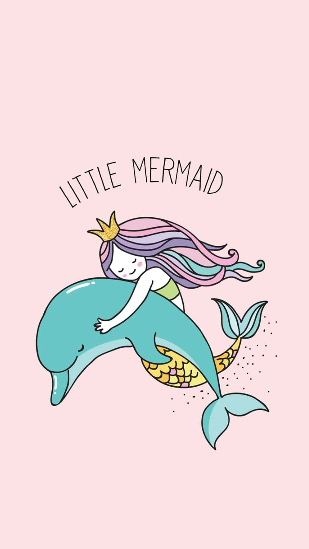 Kawaii Mermaid, rainbow tail, crown, Full HD Phone Wallpaper