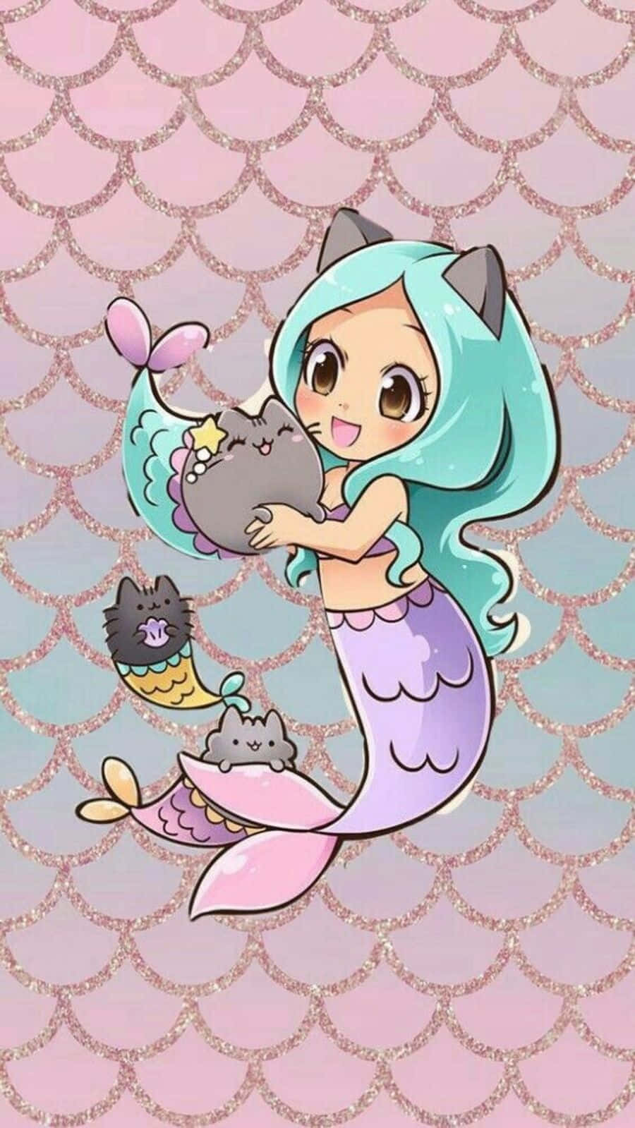 Kawaii Mermaid, chibi mermaid, cat ears, HD Phone Wallpaper