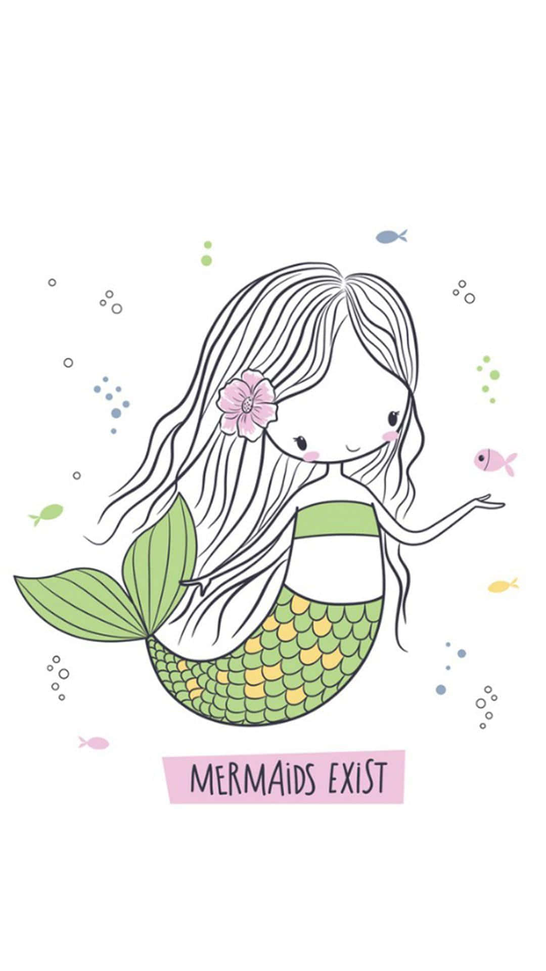 Kawaii Mermaid, cartoon mermaid, long hair, Full HD Phone Wallpaper