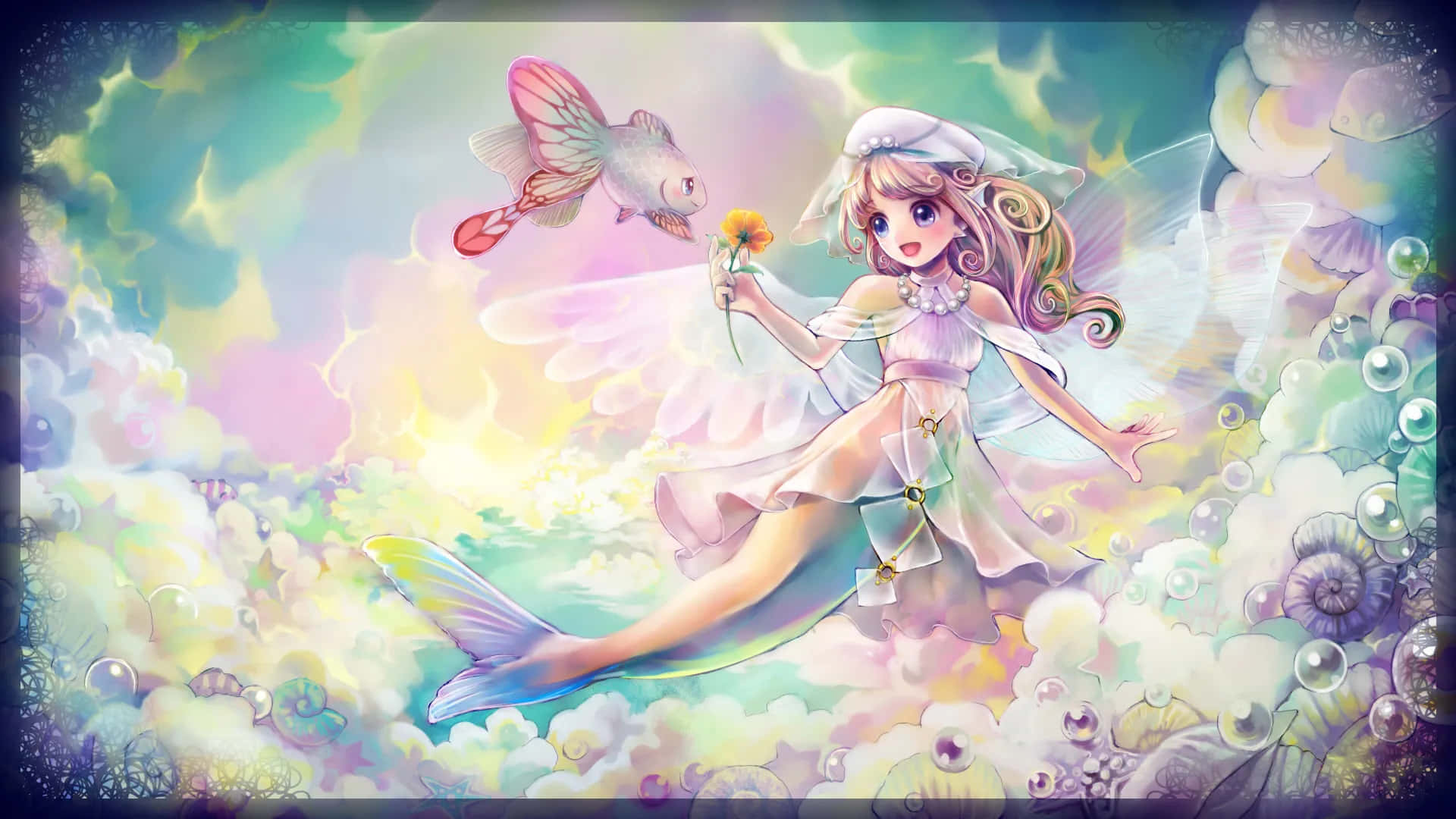 Kawaii Mermaid, anime fairy, fish tail, Full HD Desktop Wallpaper