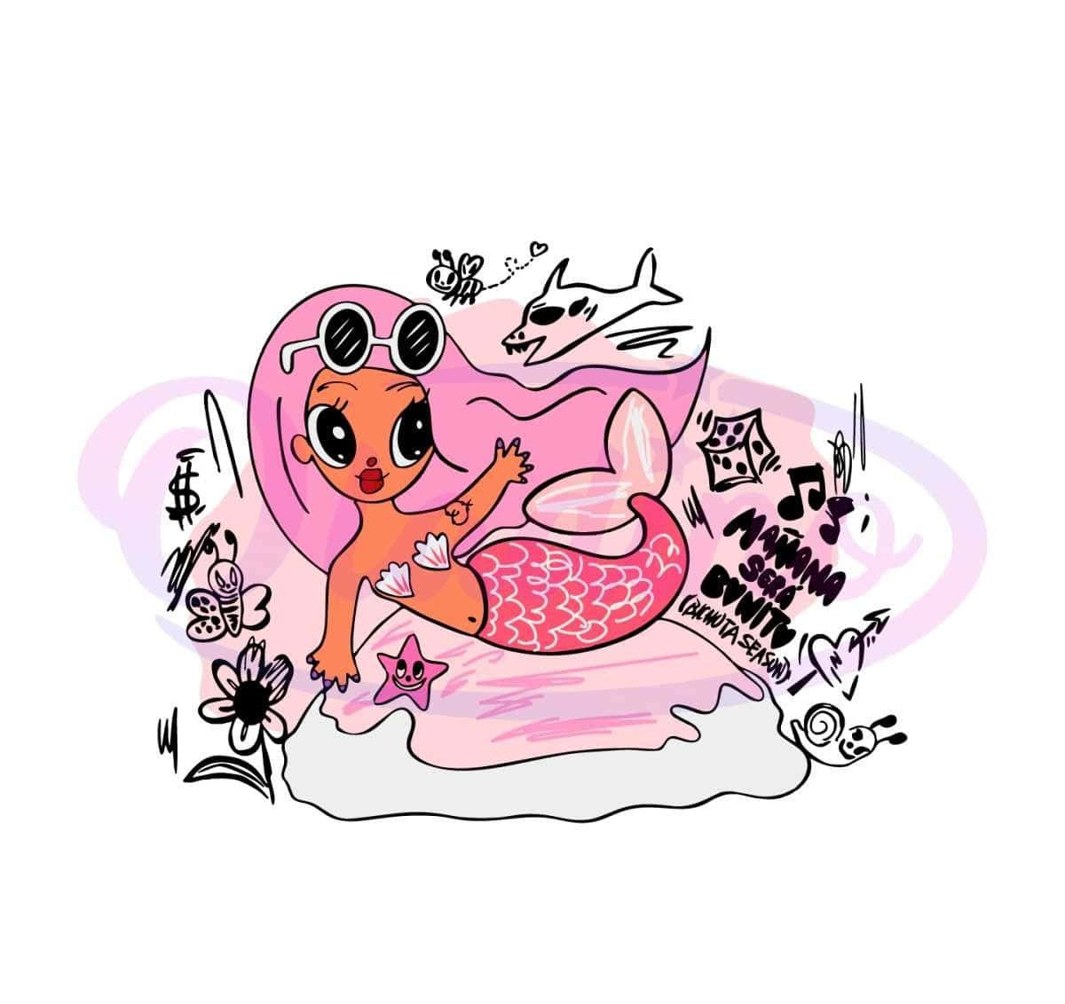 pink mermaid, sunglasses, cloud, SD Desktop Wallpaper