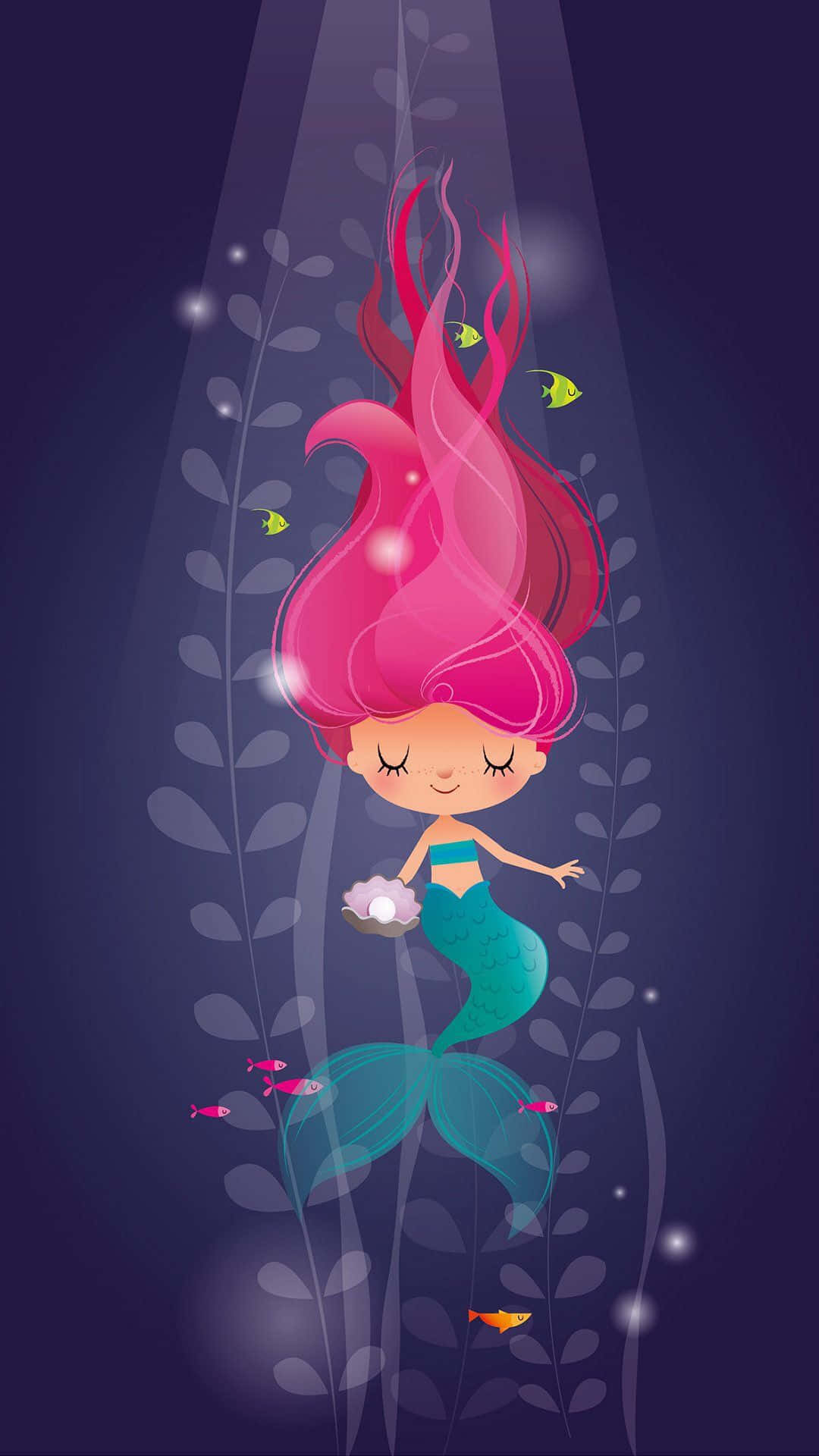 Kawaii Mermaid, vibrant pink hair, teal tail, Full HD Phone Wallpaper