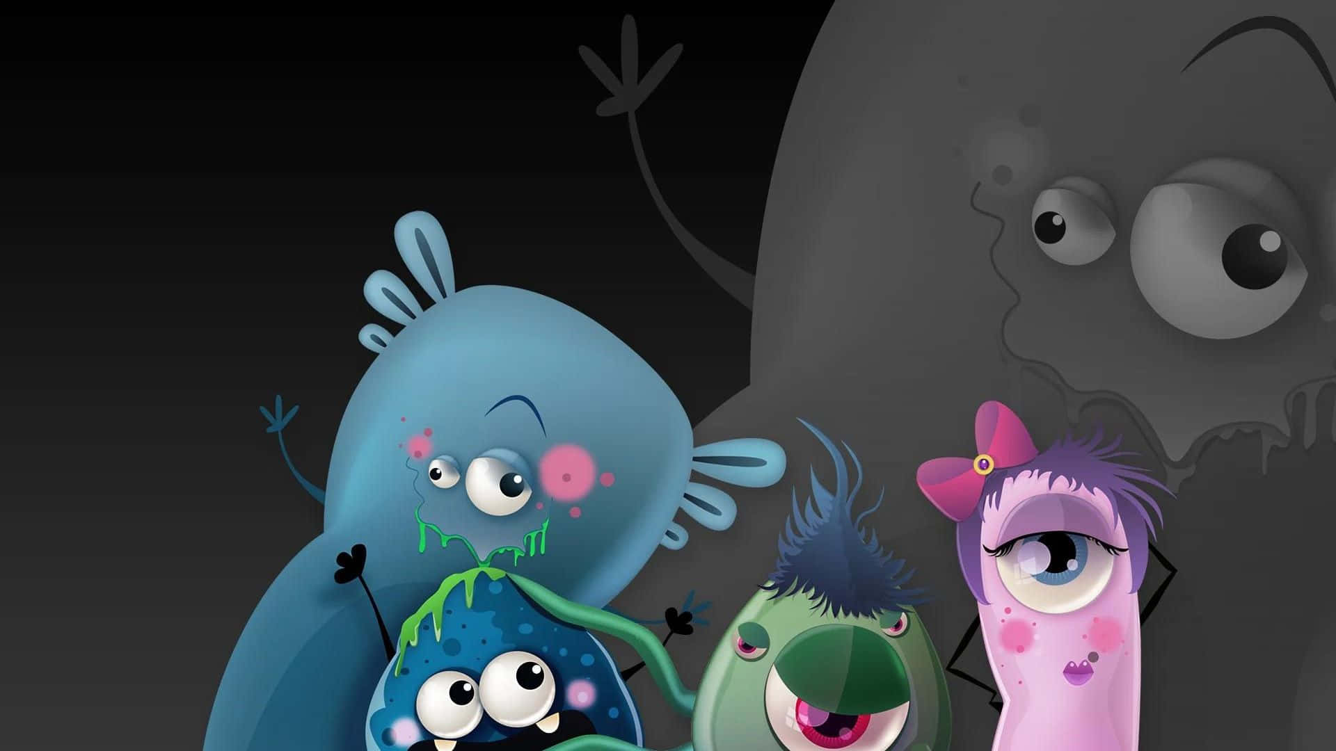Kawaii Monster, heart balloons, big eyes, Full HD Desktop Wallpaper