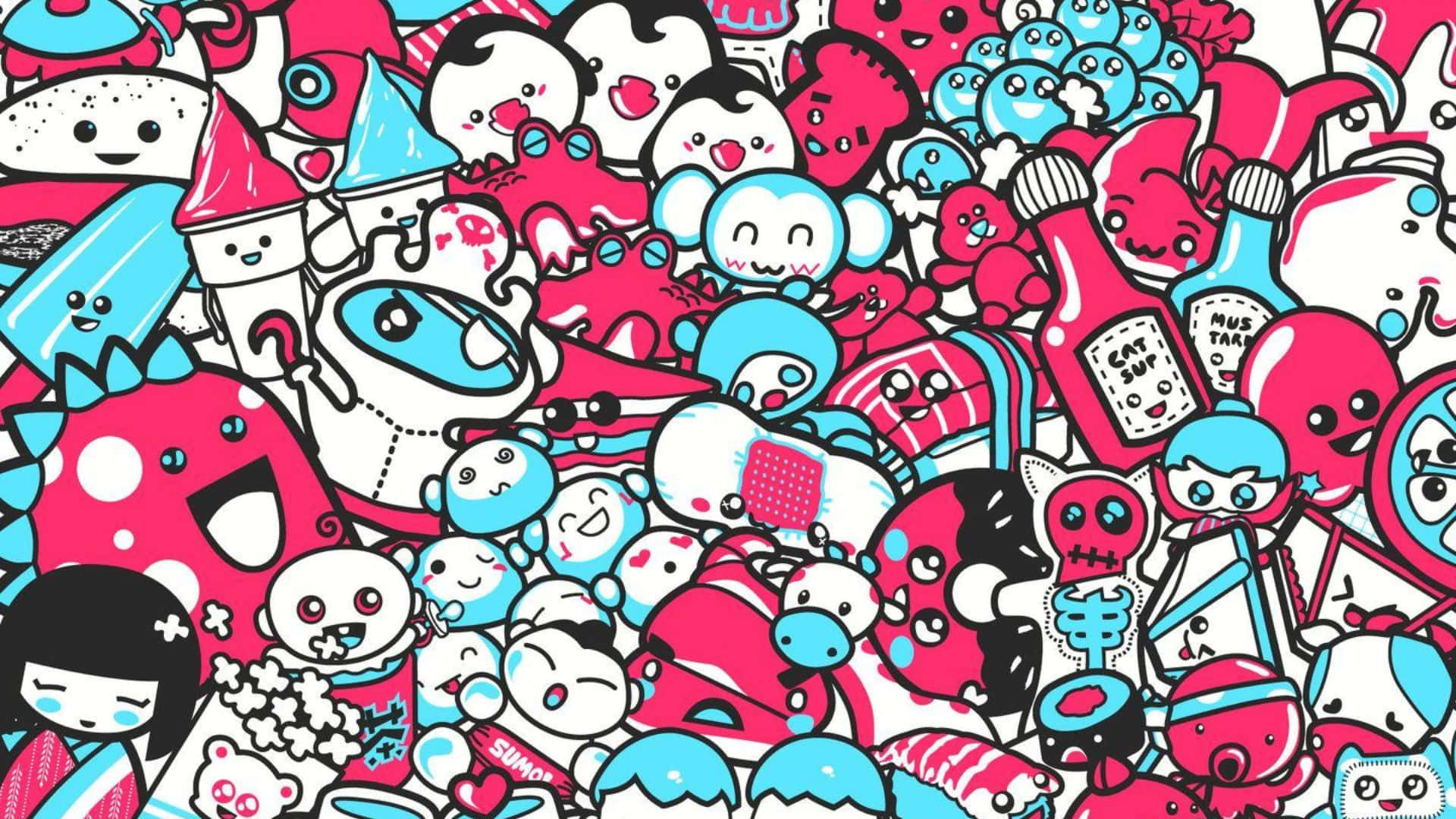 Kawaii Monster, big eyes, bright colors, Full HD Desktop Wallpaper