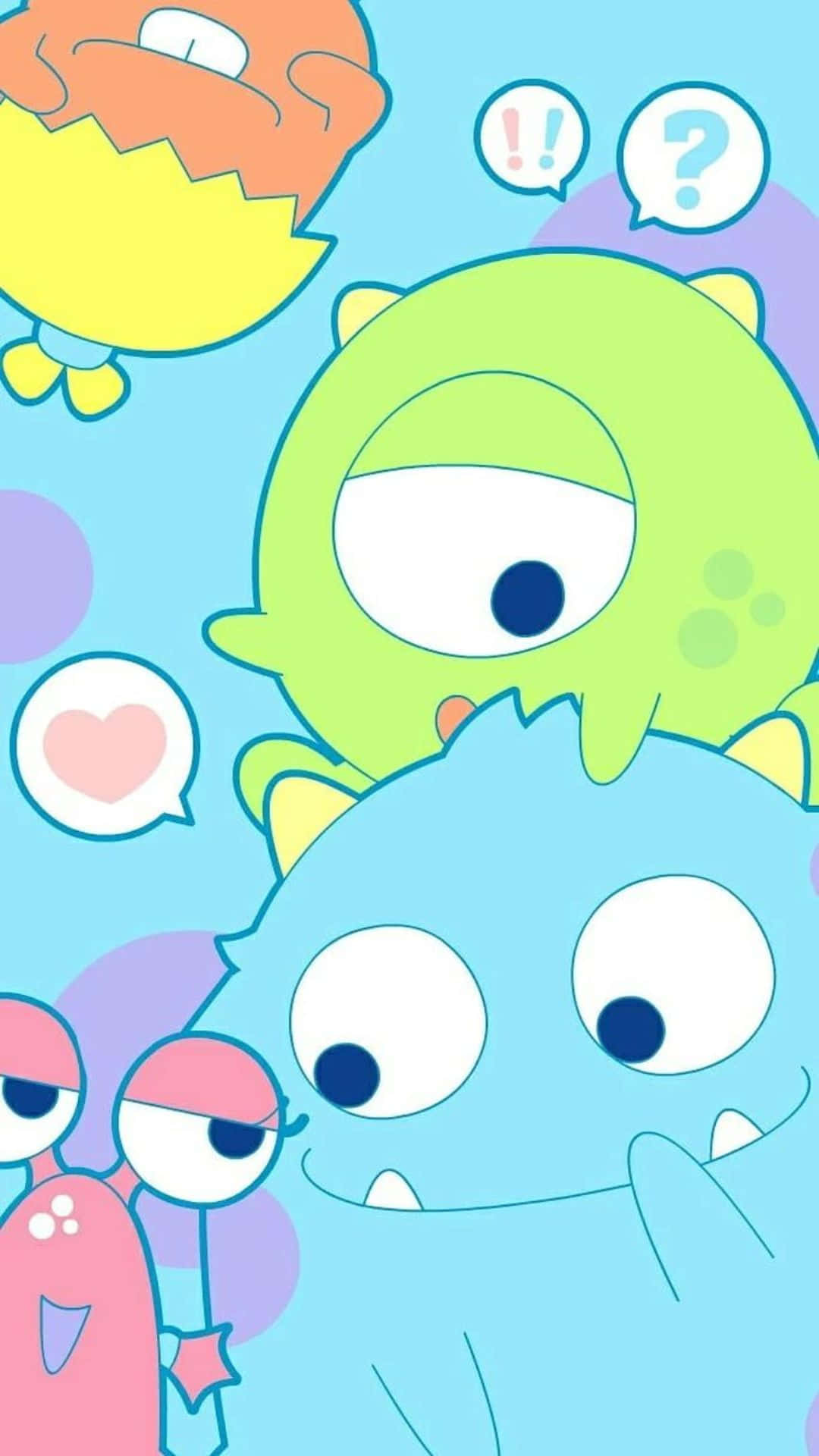Kawaii Monster, pastel blue background, big eyes, Full HD Phone Wallpaper