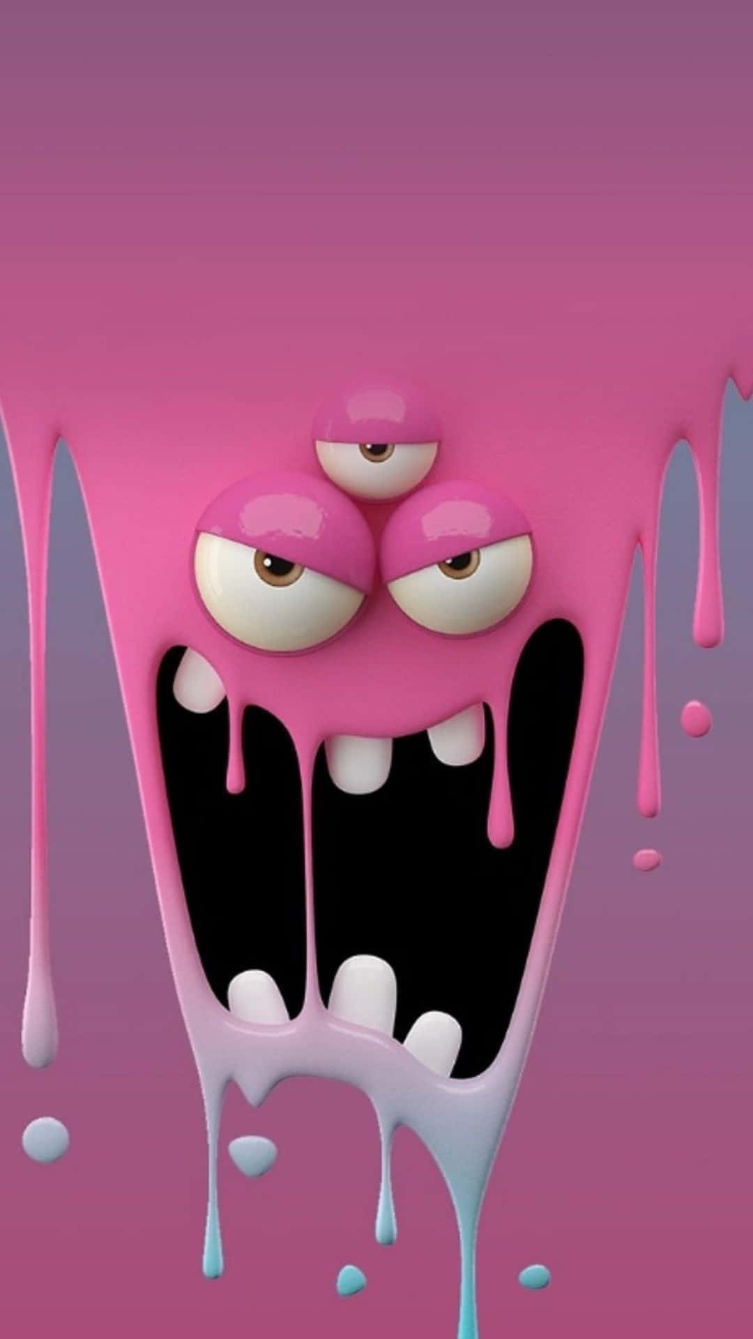 Kawaii Monster, pink gooey creature, three eyes, Full HD Phone Wallpaper