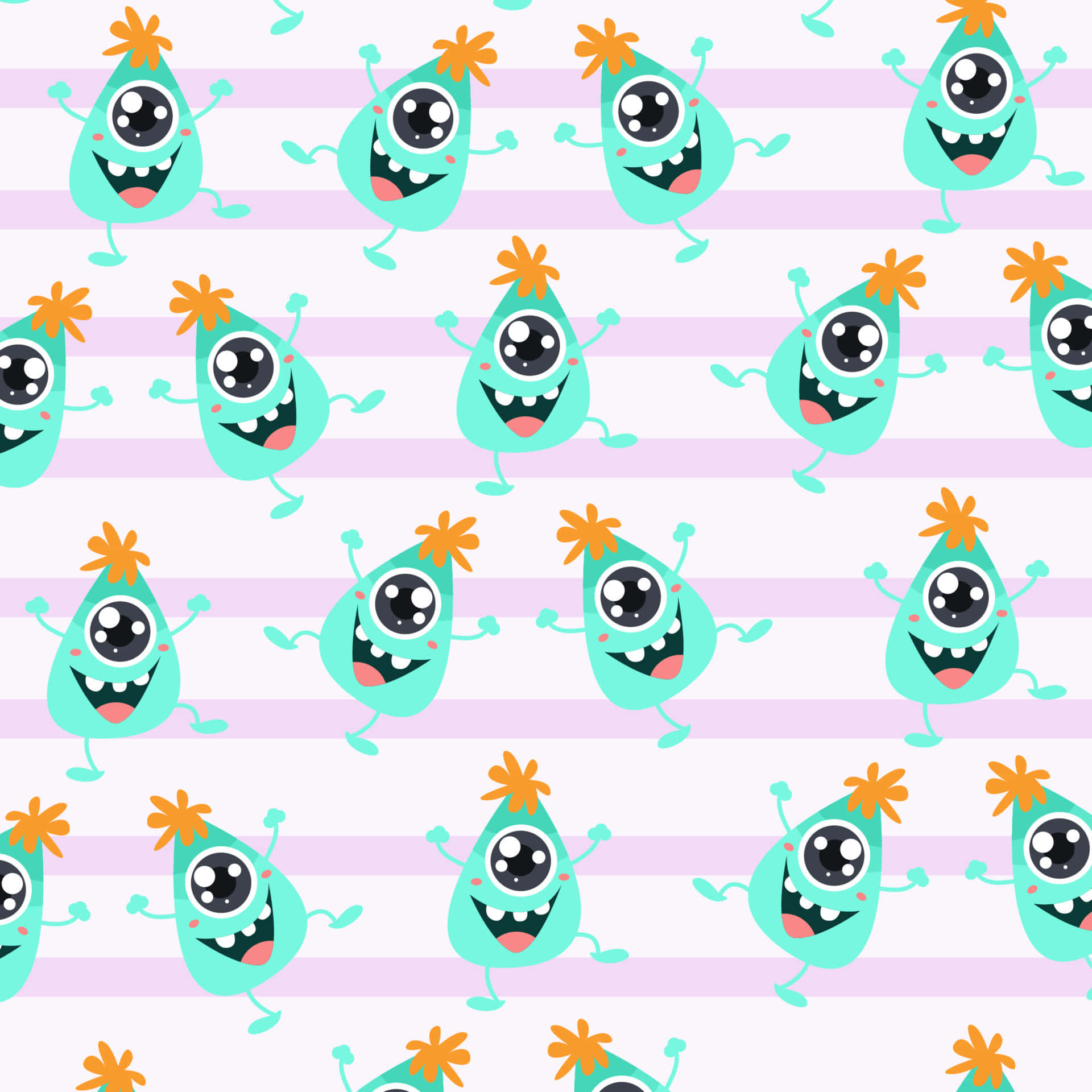 kawaii monster, teal one-eyed monsters, orange hair, Full HD Desktop Wallpaper