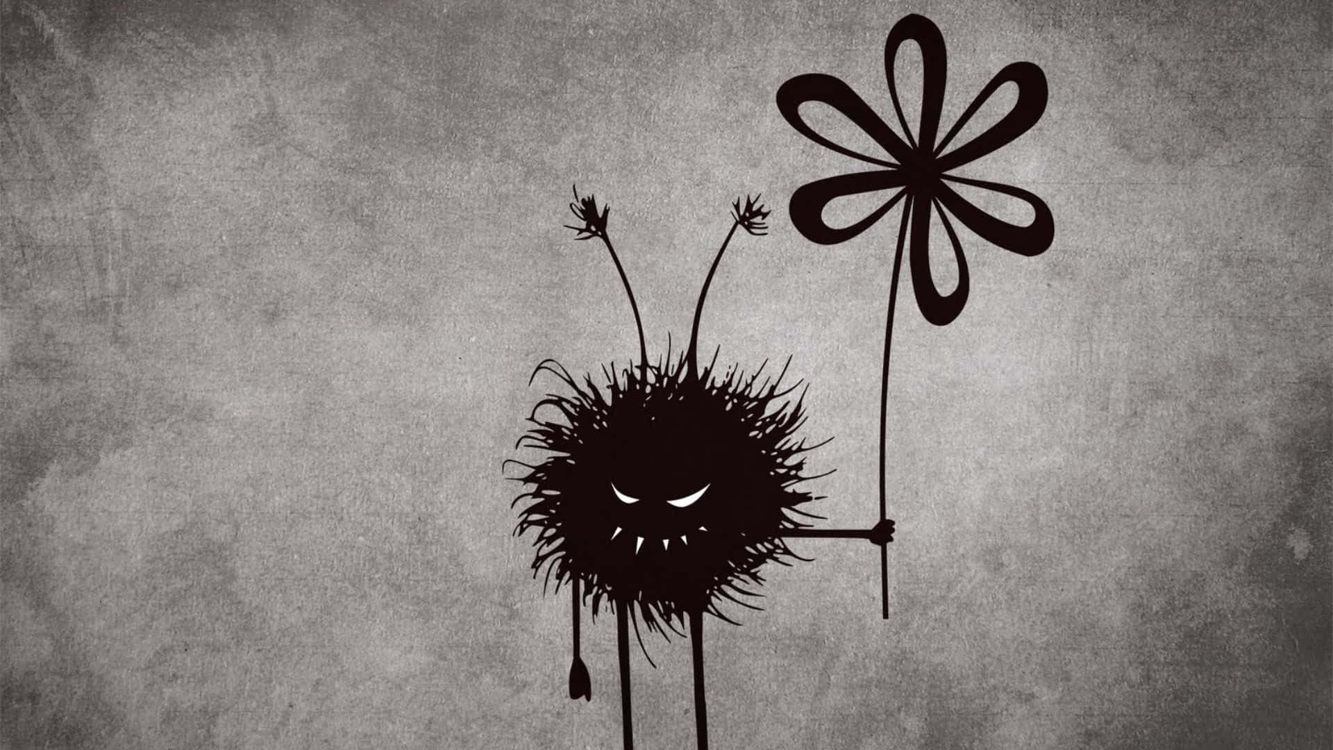 Kawaii Monster, spiky black cartoon monster, glowing eyes, Full HD Desktop Wallpaper