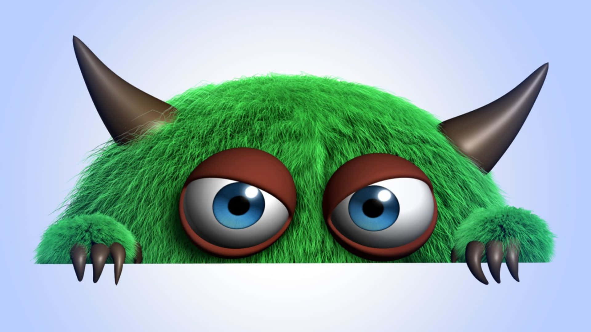 Kawaii Monster, green furry monster, big blue eyes, Full HD Desktop Wallpaper