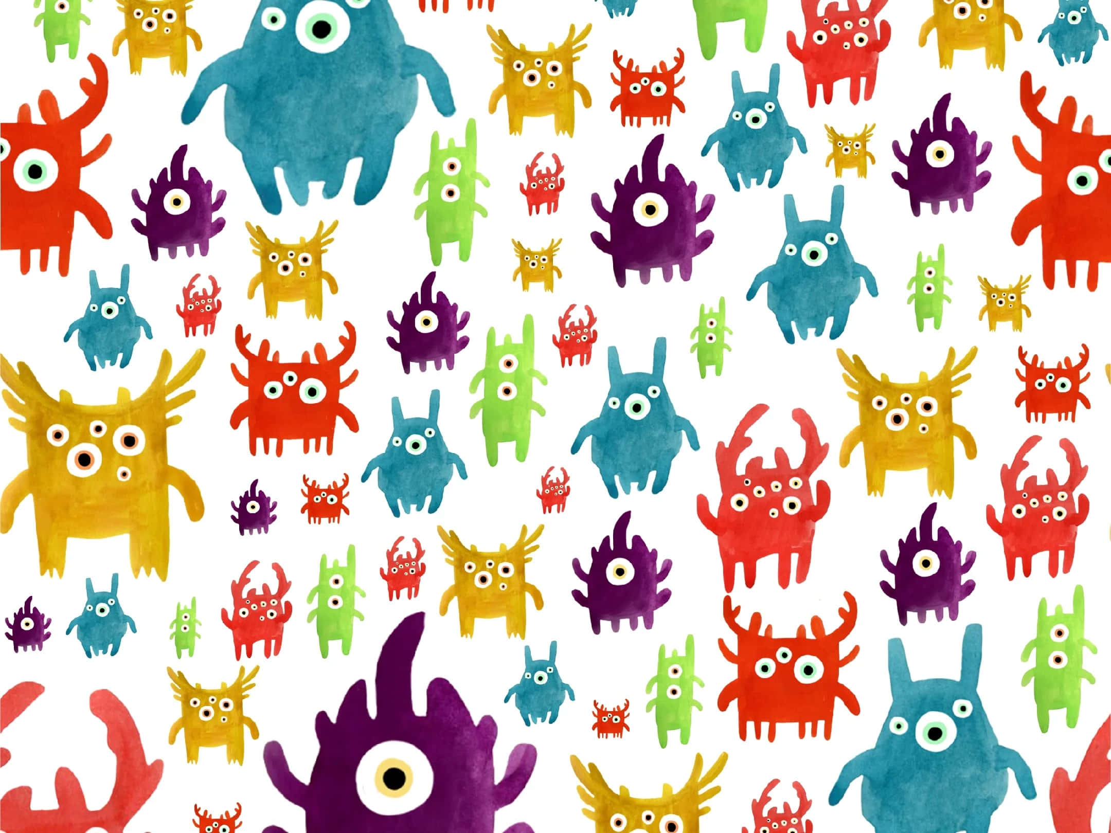 kawaii monster, red, yellow, Full HD Desktop Wallpaper