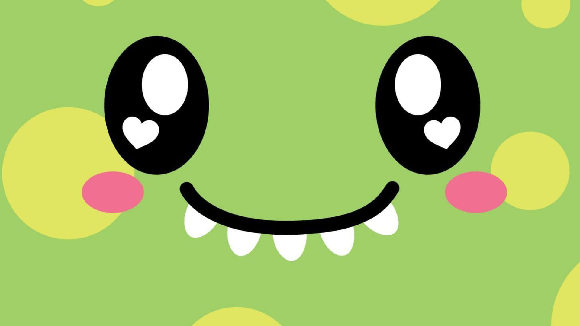 Kawaii Monster, big black eyes, heart pupils, Full HD Desktop Wallpaper