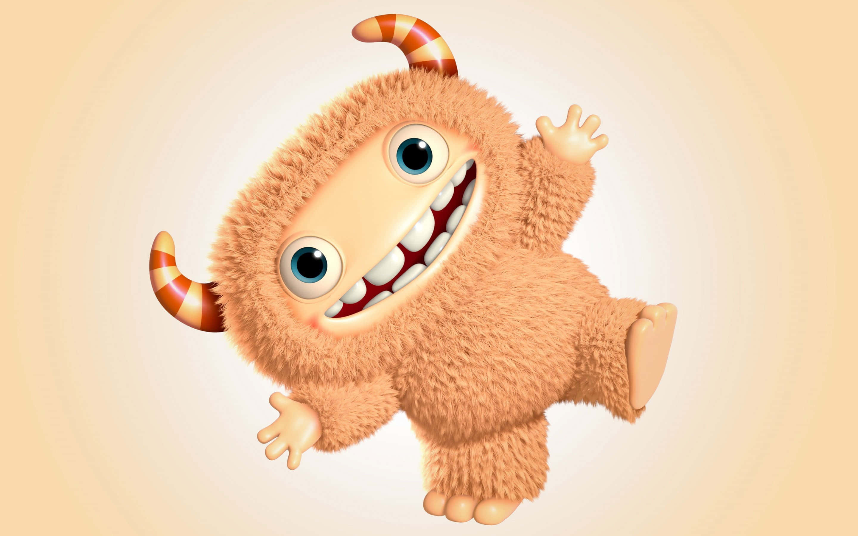 kawaii monster, fluffy brown cartoon monster, striped horns, 2K Desktop Wallpaper