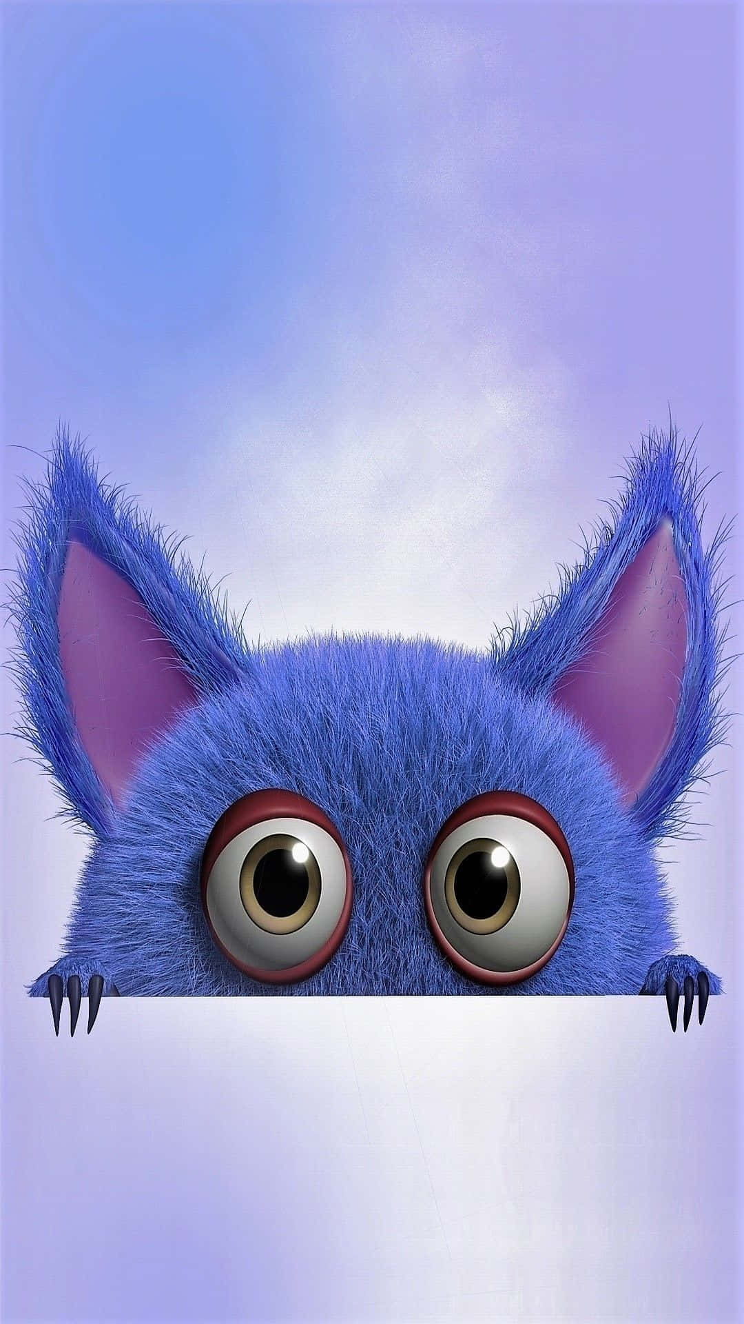 Kawaii Monster, fluffy blue cartoon monster, big round eyes, Full HD Phone Wallpaper