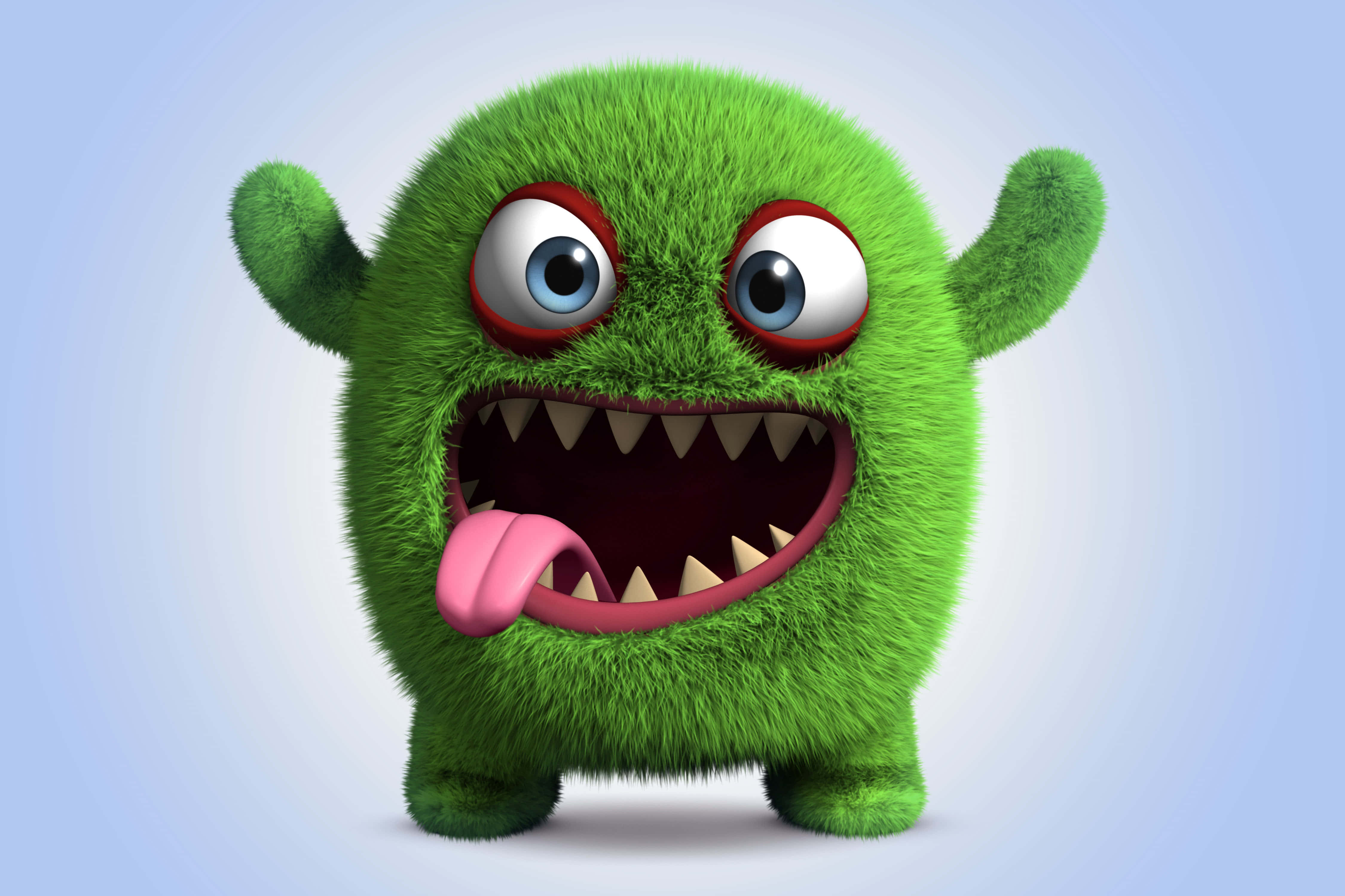 Kawaii Monster 4500 x 3000, fluffy green cartoon monster, big eyes, 4K Desktop Wallpaper