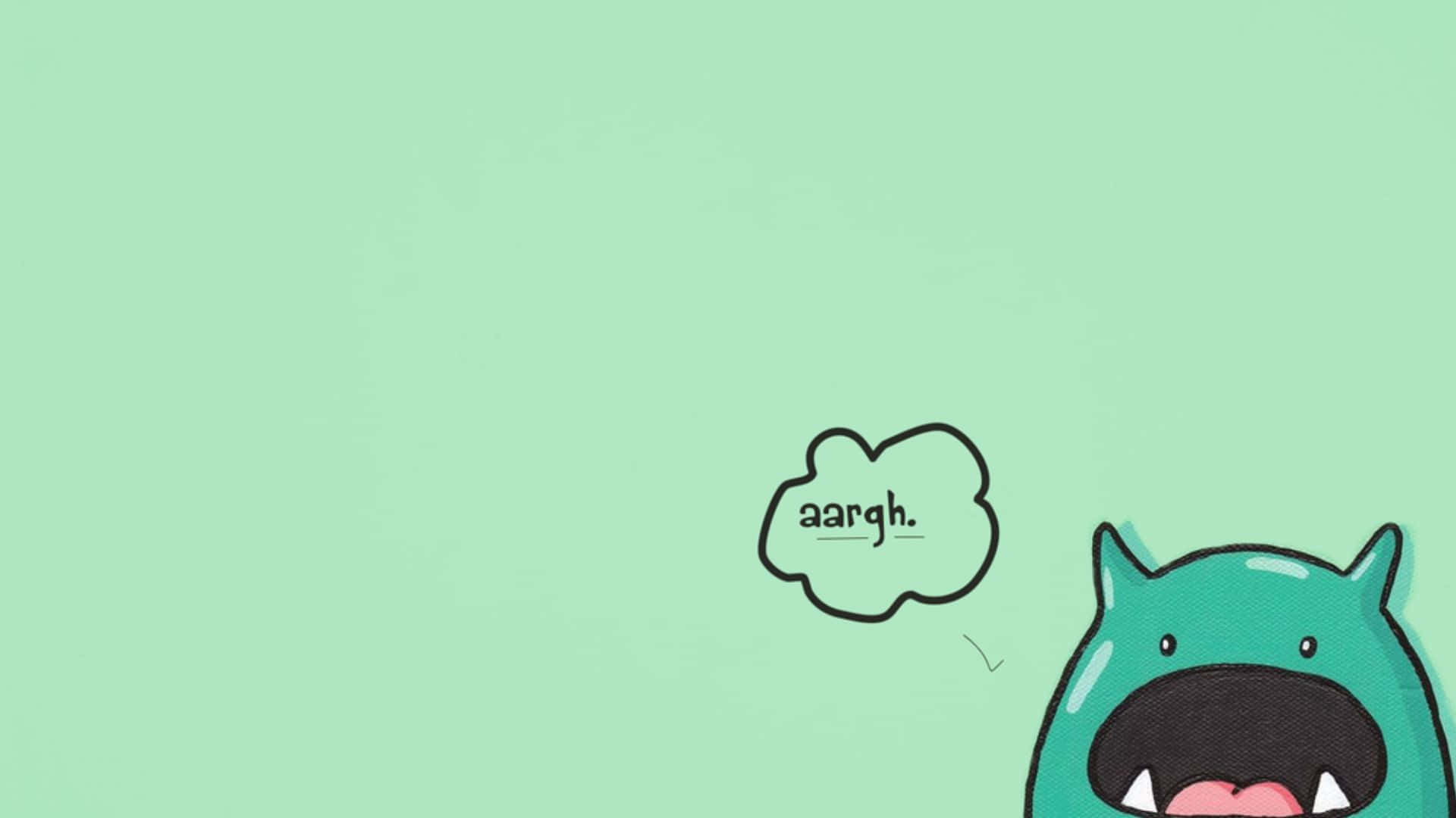 Kawaii Monster, green monster, sharp teeth, Full HD Desktop Wallpaper