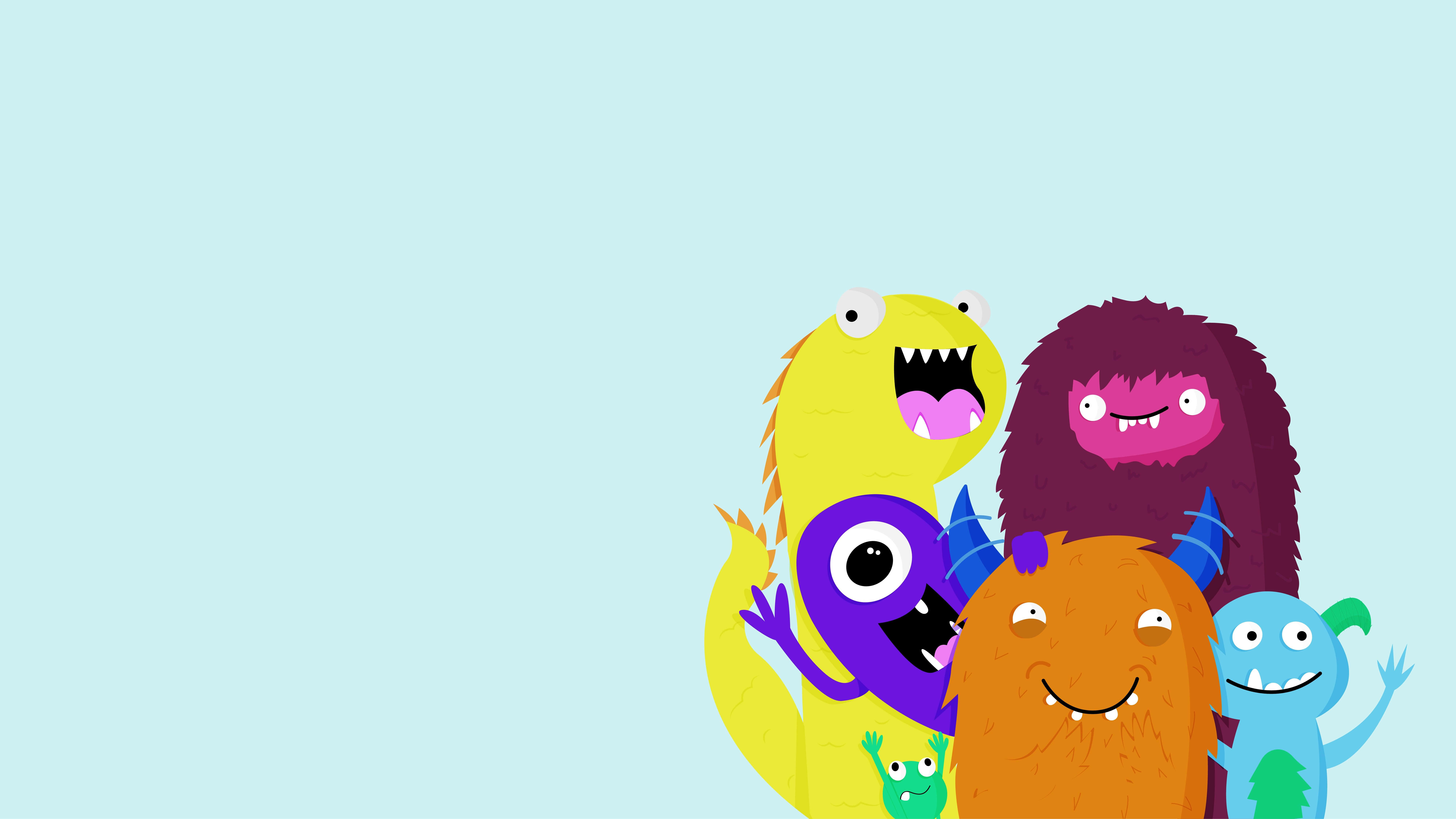 Kawaii Monster 8002 x 4502, colorful cartoon monsters, big eyes, 8K Desktop Wallpaper