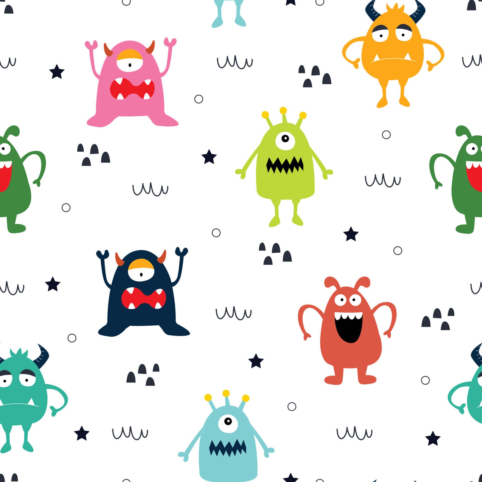 Kawaii Monster, big eyes, playful expressions, Full HD Desktop Wallpaper