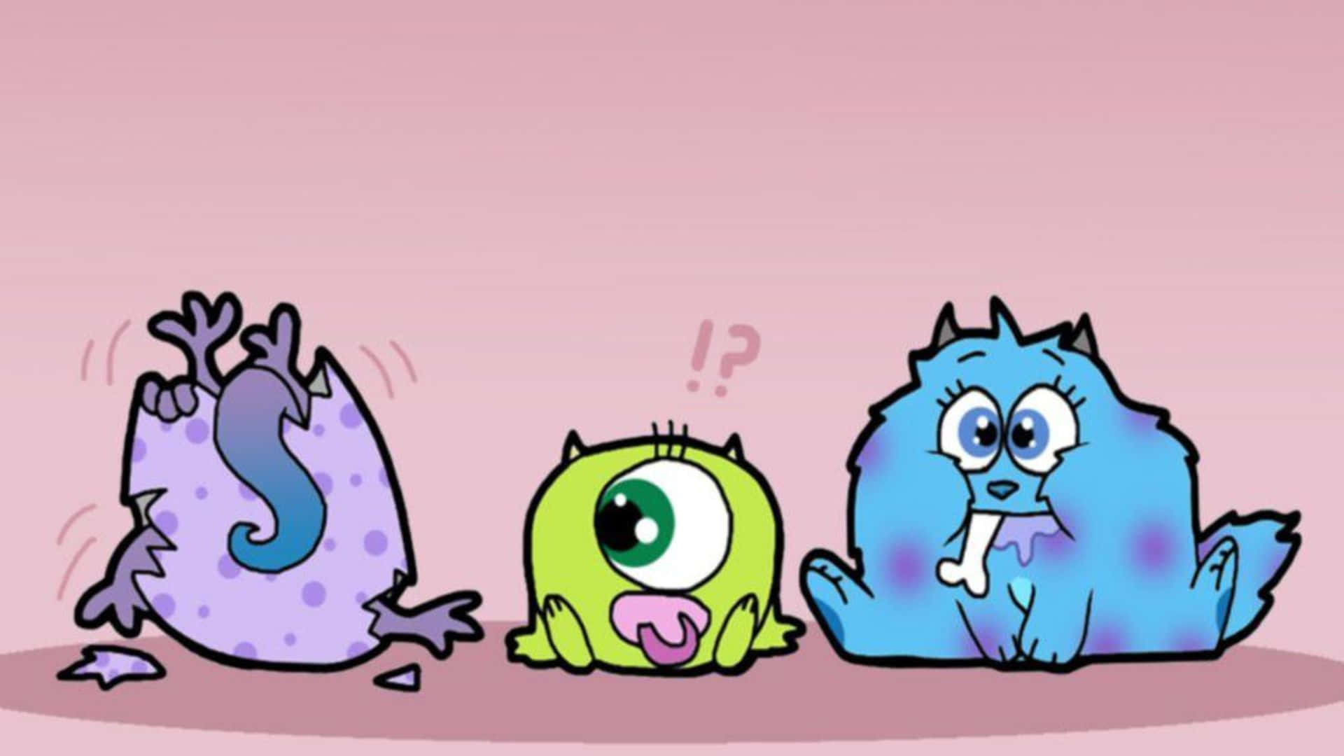 Kawaii Monster, pink floor, big eyes, Full HD Desktop Wallpaper