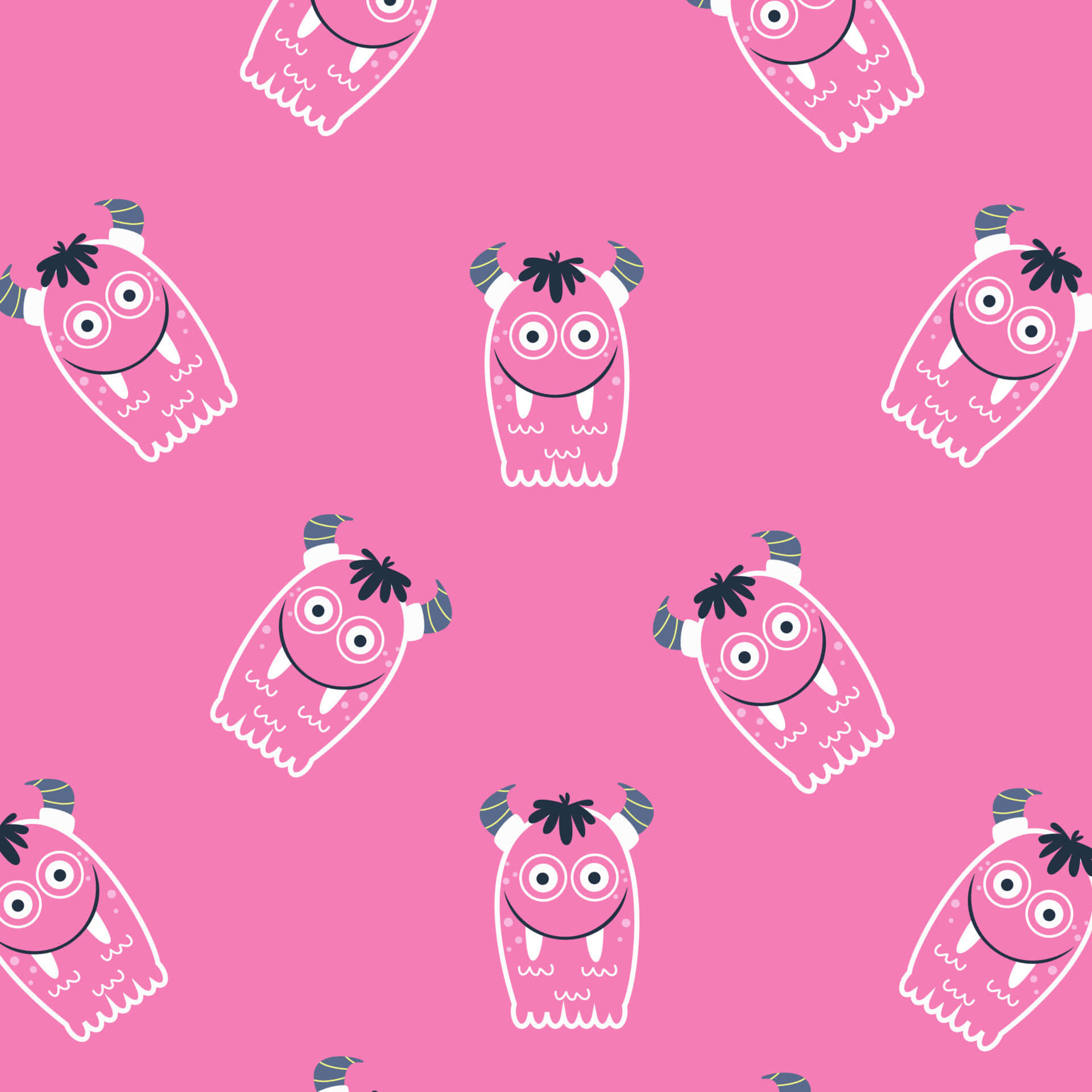 Kawaii Monster, pink cartoon monsters, horns, Full HD Desktop Wallpaper