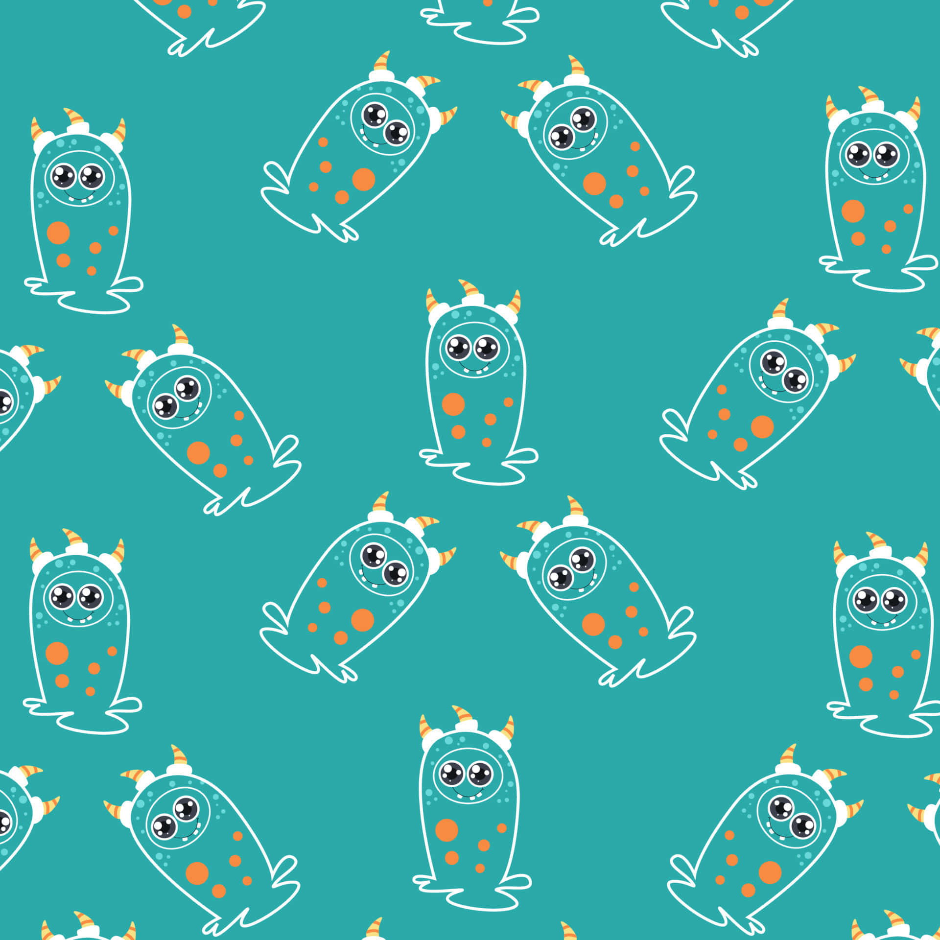 Kawaii Monster, teal, orange spots, Full HD Desktop Wallpaper