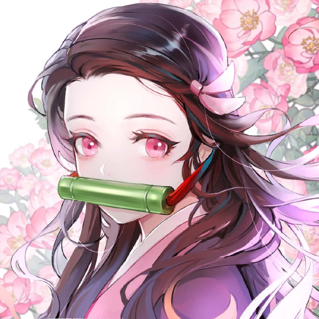 Anime girl, pink eyes, bamboo gag, SD Desktop Wallpaper