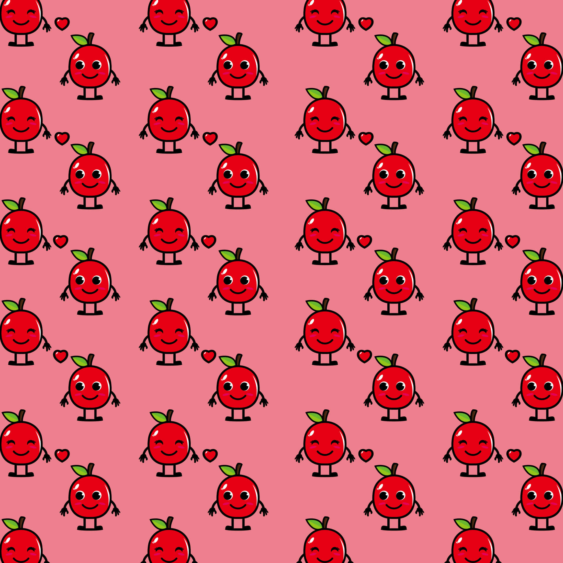 kawaii characters, red cartoon apples, arms legs, Full HD Desktop Wallpaper