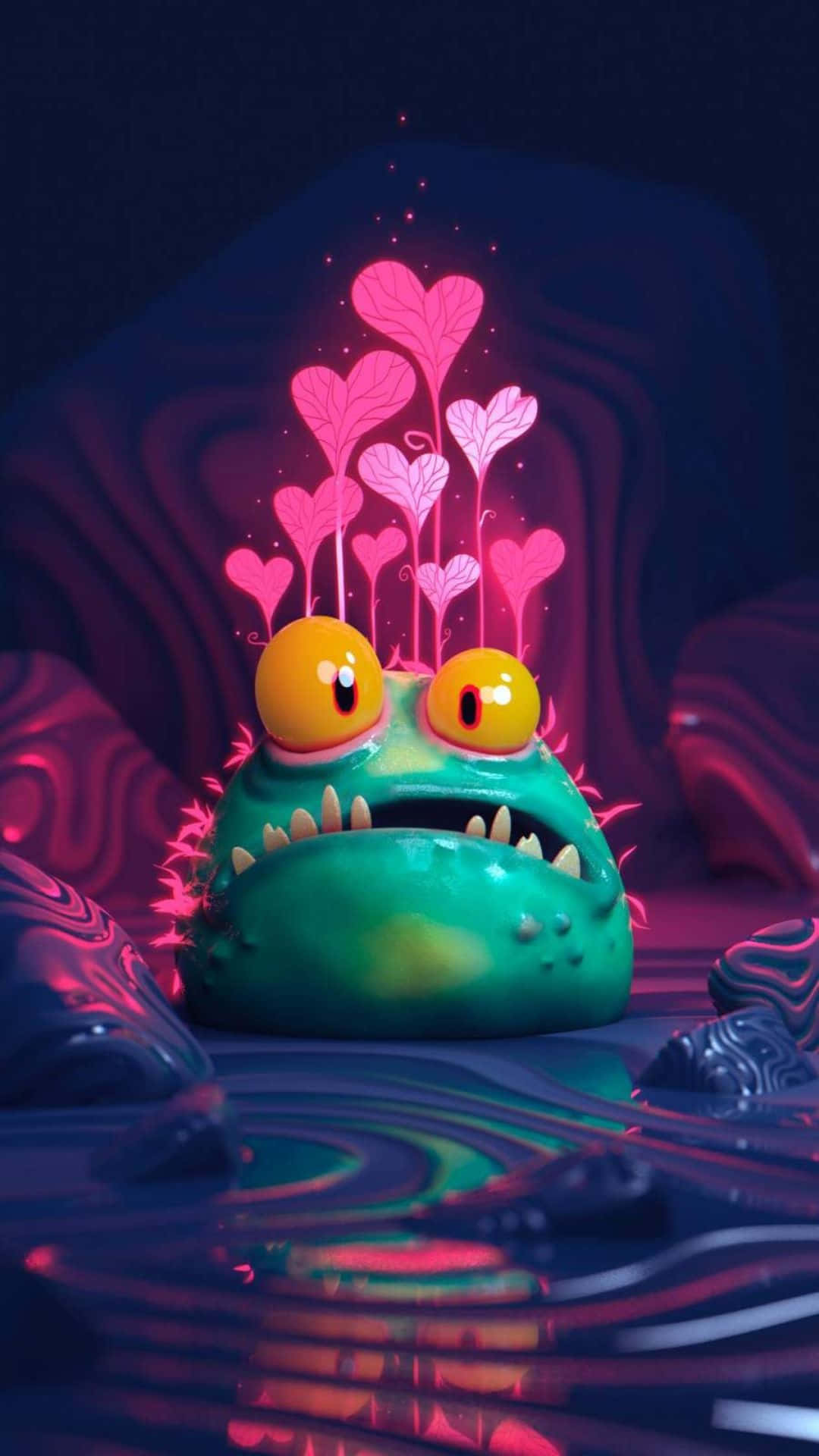 Kawaii Monster, glowing green, yellow eyes, Full HD Phone Wallpaper