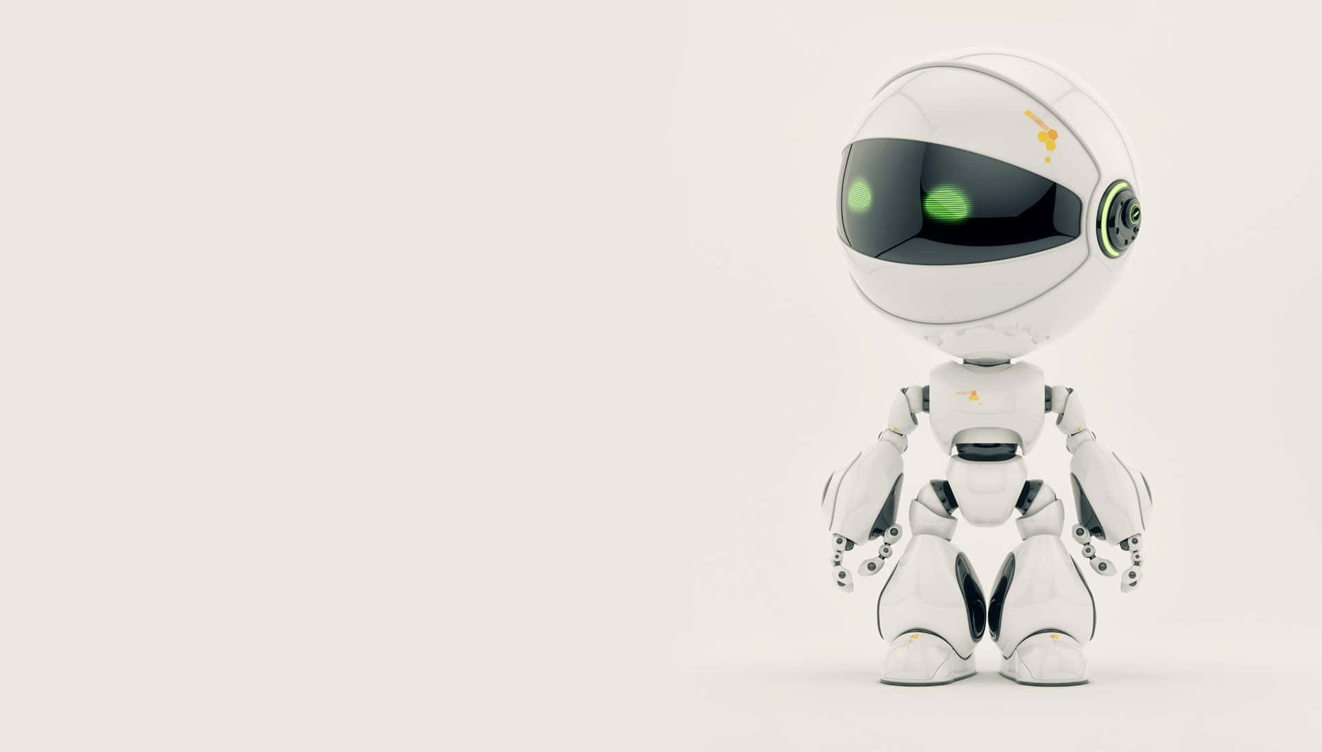 kawaii robot, white robot, glowing green eyes, Full HD Desktop Wallpaper