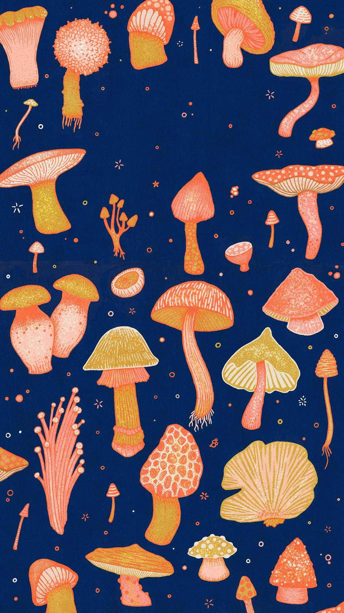 kawaii mushroom, orange, yellow, Full HD Phone Wallpaper