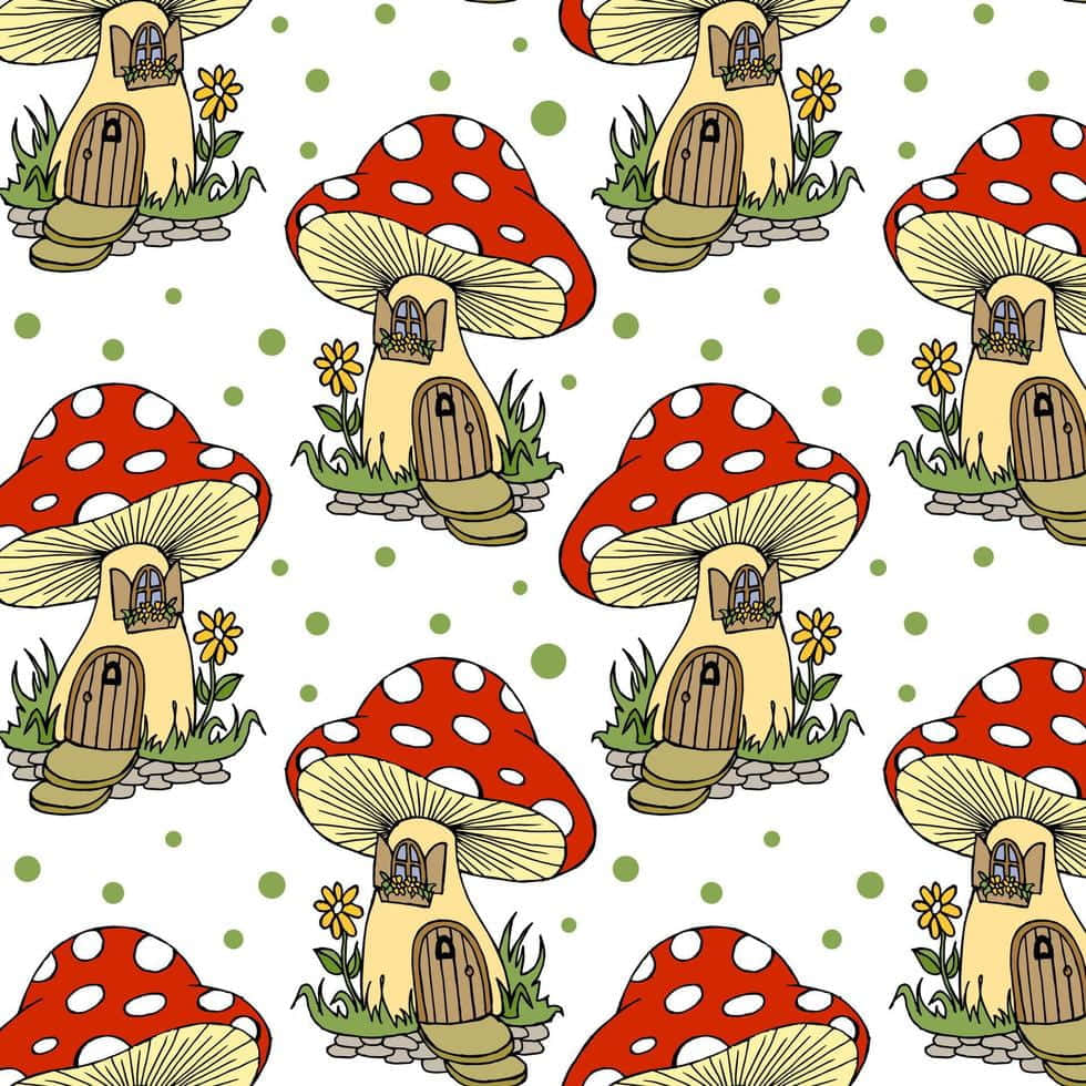 kawaii mushroom, red and white spotted mushroom, wooden doors and windows, SD Desktop Wallpaper