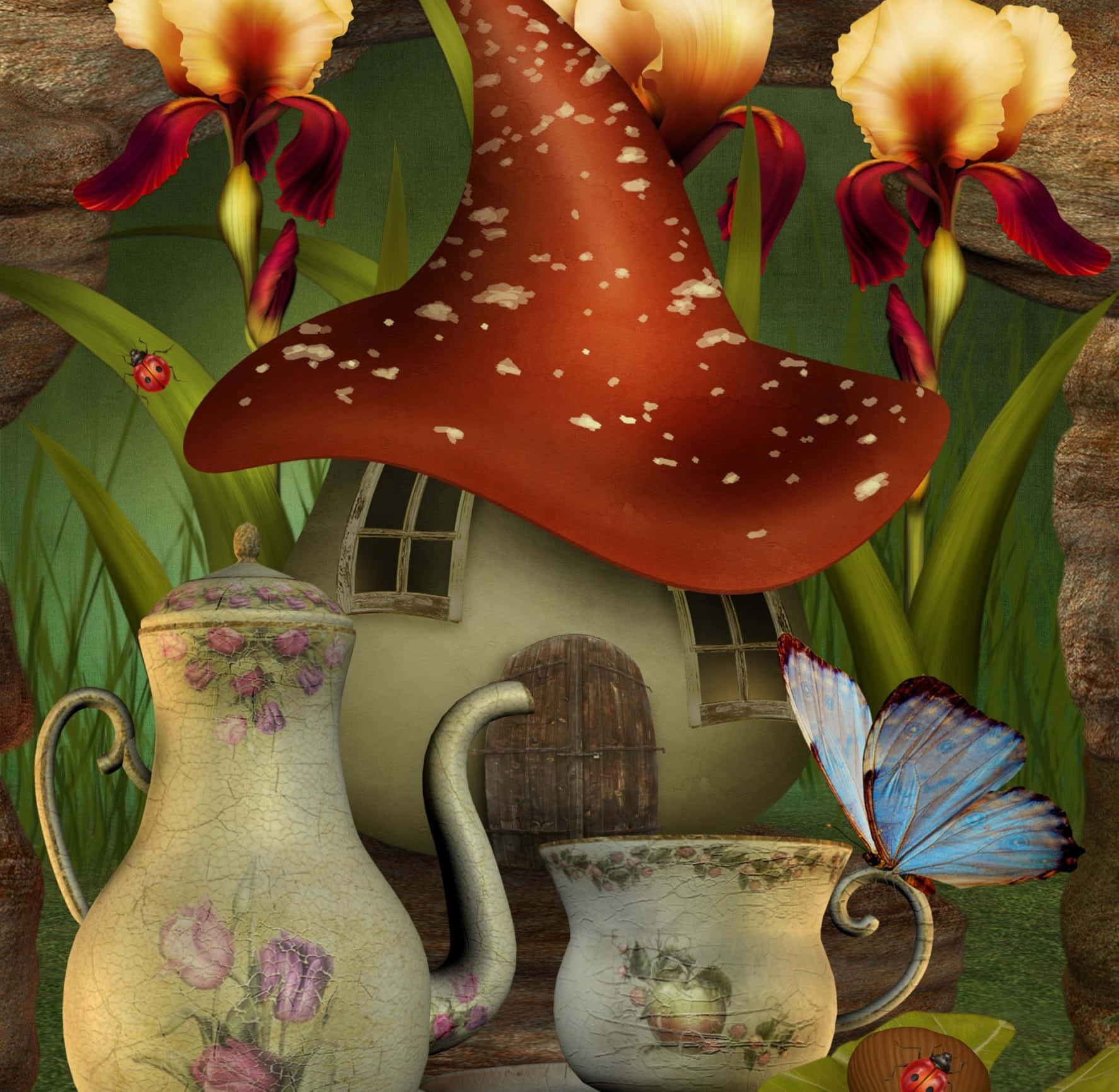 kawaii mushroom, fairy house, red spotted mushroom roof, HD Desktop Wallpaper
