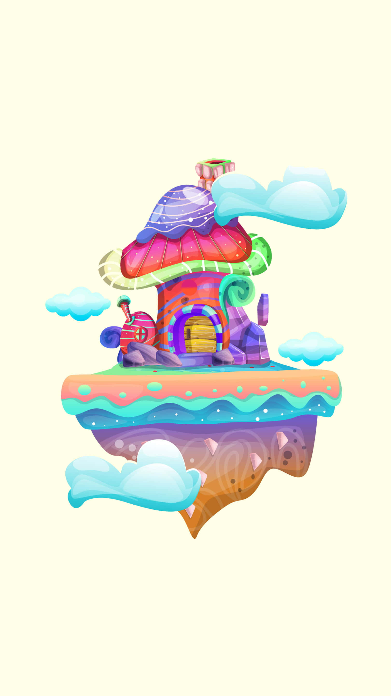 kawaii mushroom, floating island house, giant mushroom roof, 2K Phone Wallpaper