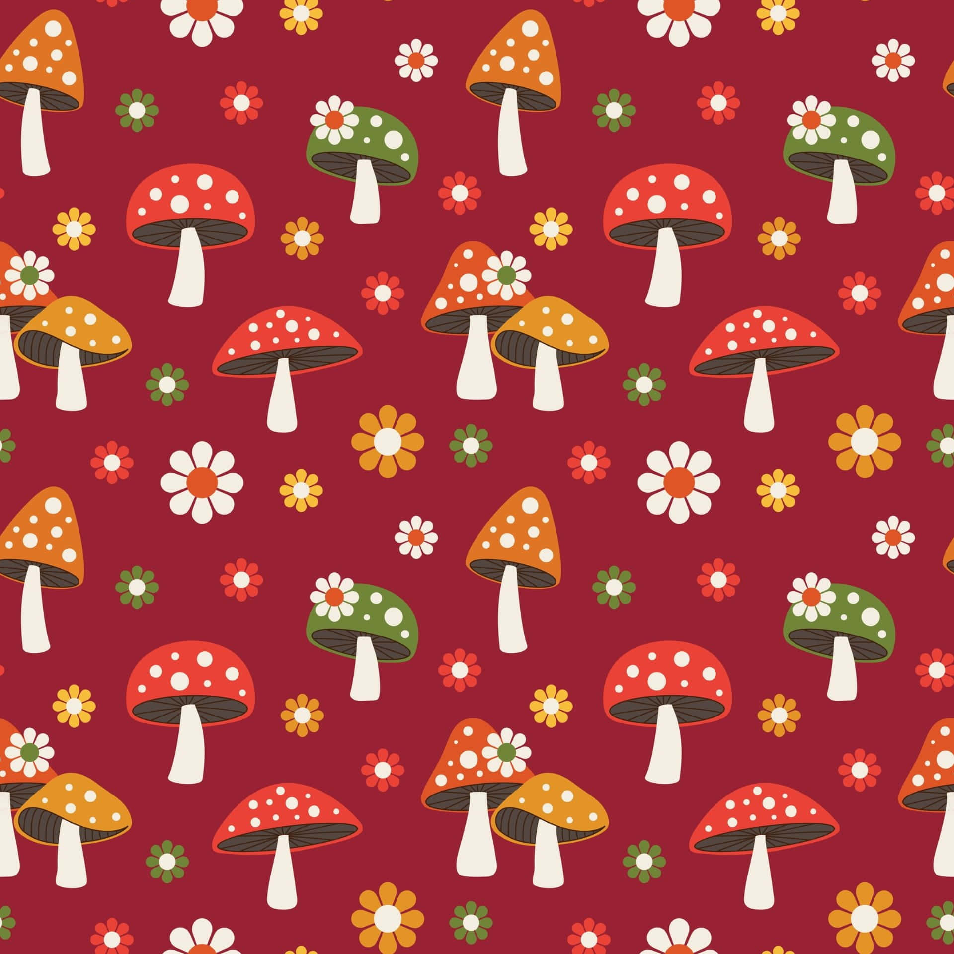 kawaii mushroom, retro pattern, colorful spotted mushrooms, Full HD Desktop Wallpaper
