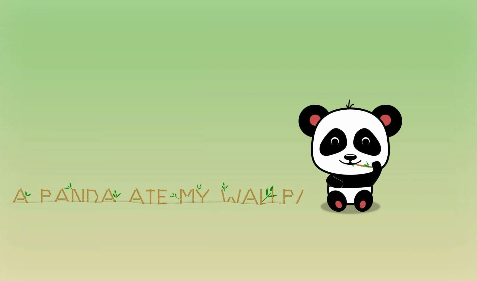 kawaii panda, bamboo, soft green gradient background, Full HD Desktop Wallpaper
