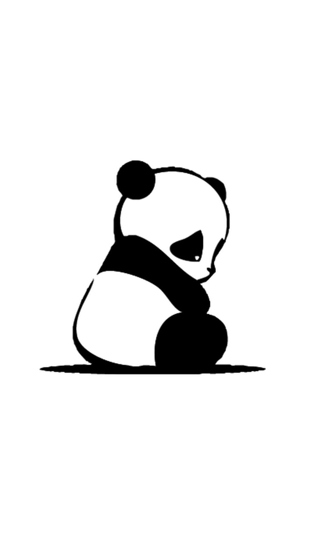 Kawaii Panda, black and white line drawing, sitting panda, Full HD Phone Wallpaper