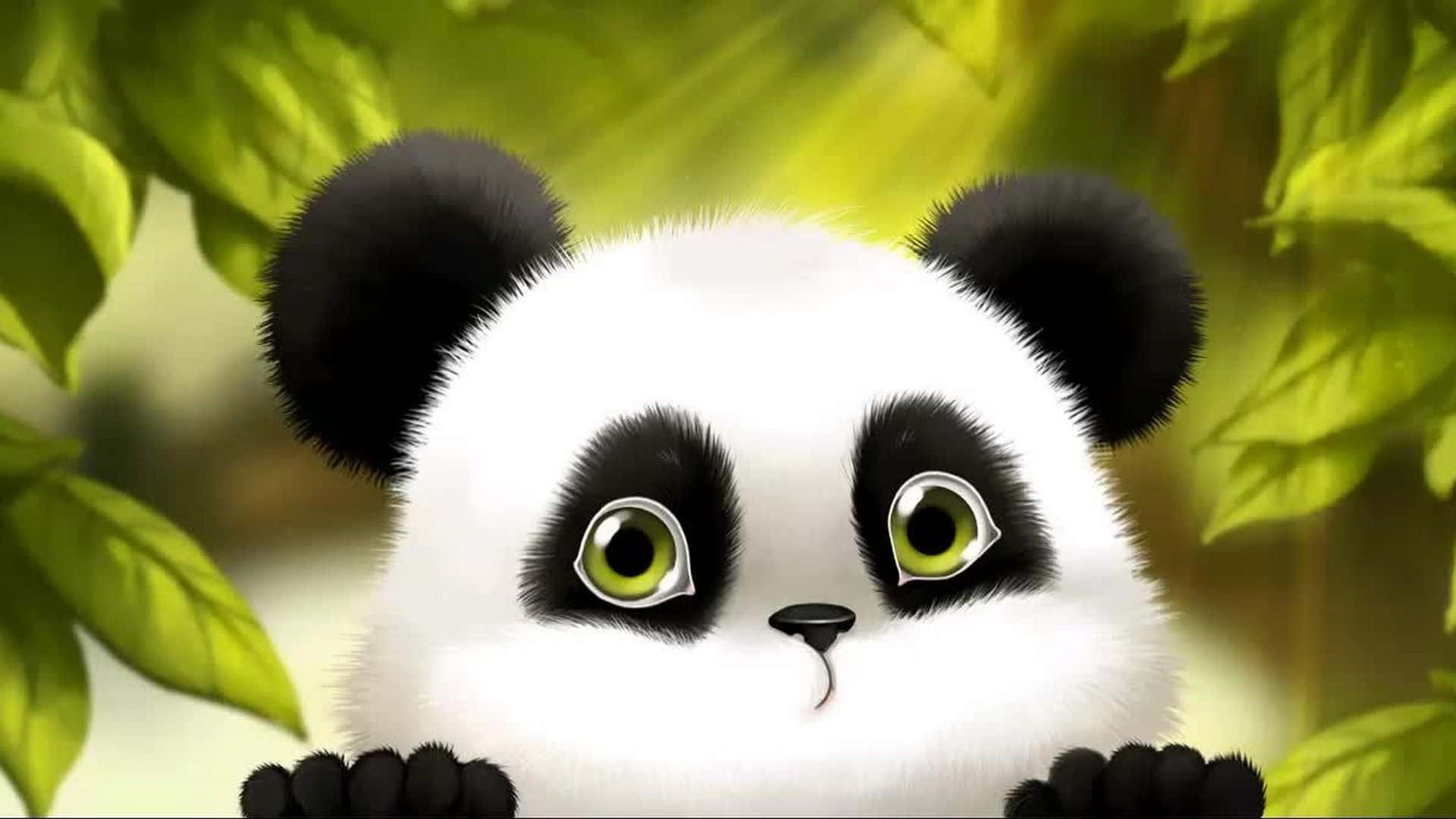 Kawaii Panda, cartoon panda, bright green eyes, Full HD Desktop Wallpaper