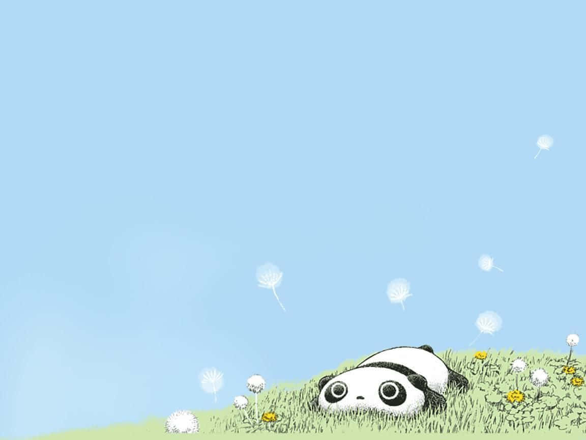 Kawaii Panda, cartoon panda, grassy hillside, SD Desktop Wallpaper