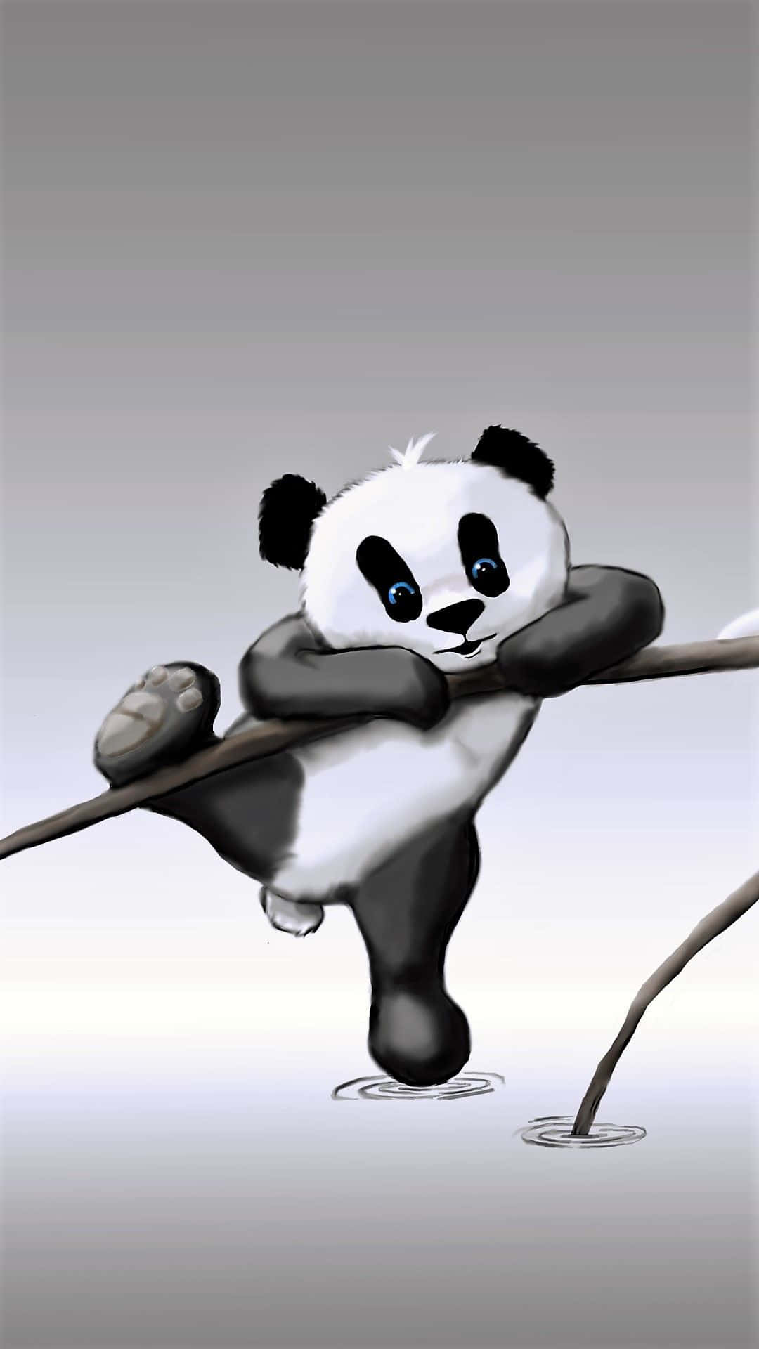 Kawaii Panda, cartoon panda, branch, Full HD Phone Wallpaper