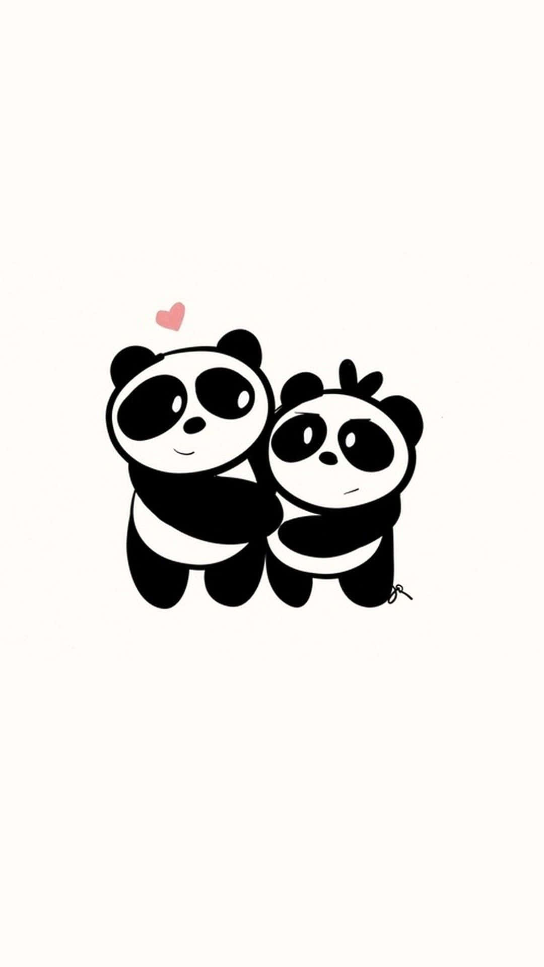 kawaii panda, cartoon pandas, pink heart, Full HD Phone Wallpaper