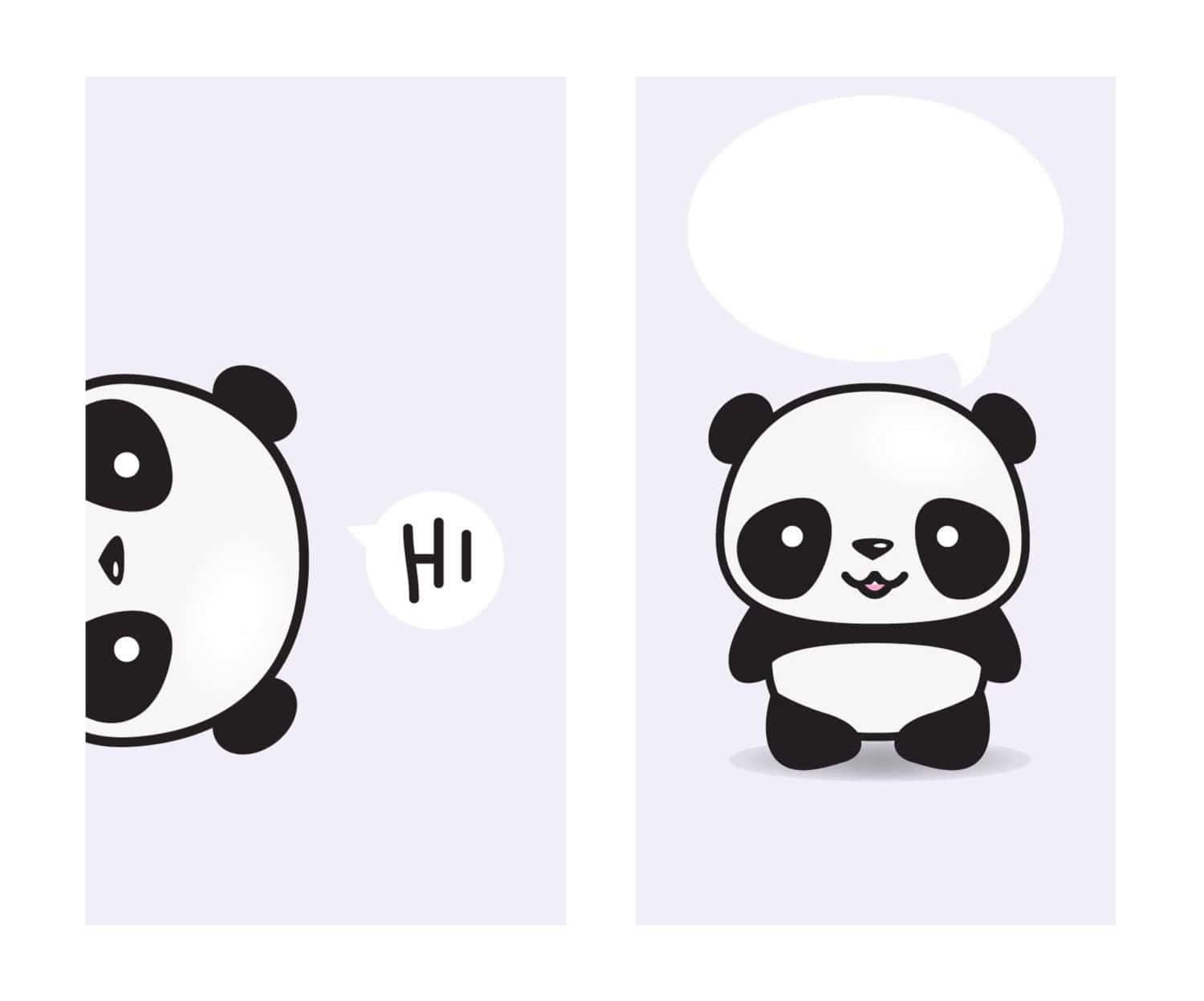 Kawaii Panda, cartoon pandas, speech bubble saying hi, HD Desktop Wallpaper