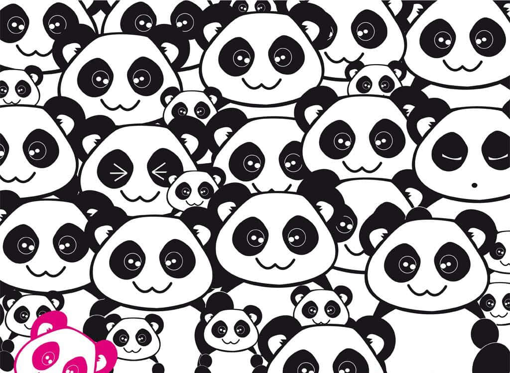 Kawaii Panda, black and white, pink panda, SD Desktop Wallpaper