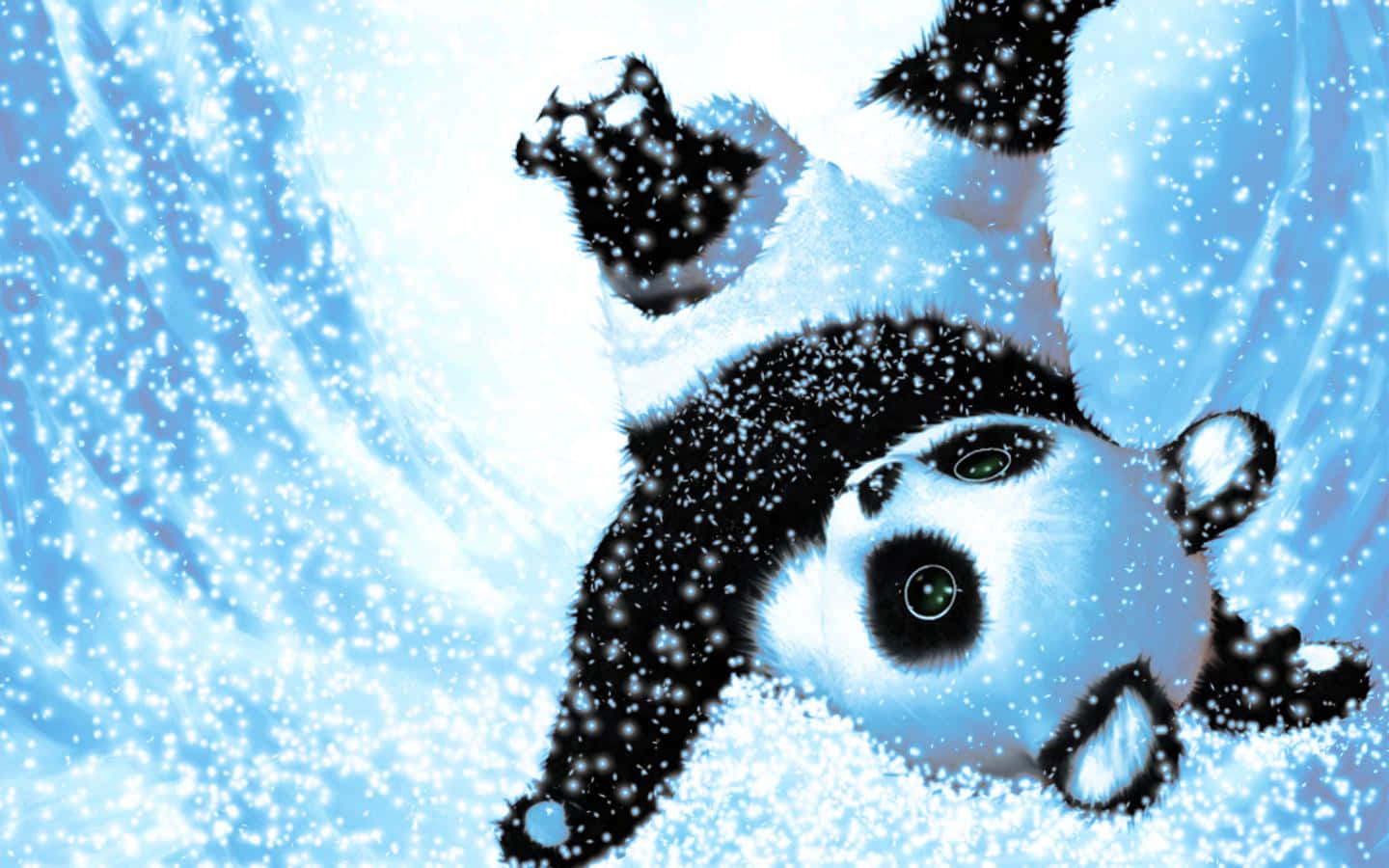 Kawaii Panda, panda cub, snowflakes, HD Desktop Wallpaper