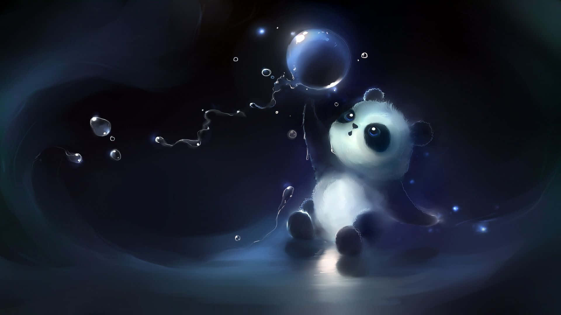 Kawaii Panda, panda cub, dark blue cosmic void, Full HD Desktop Wallpaper