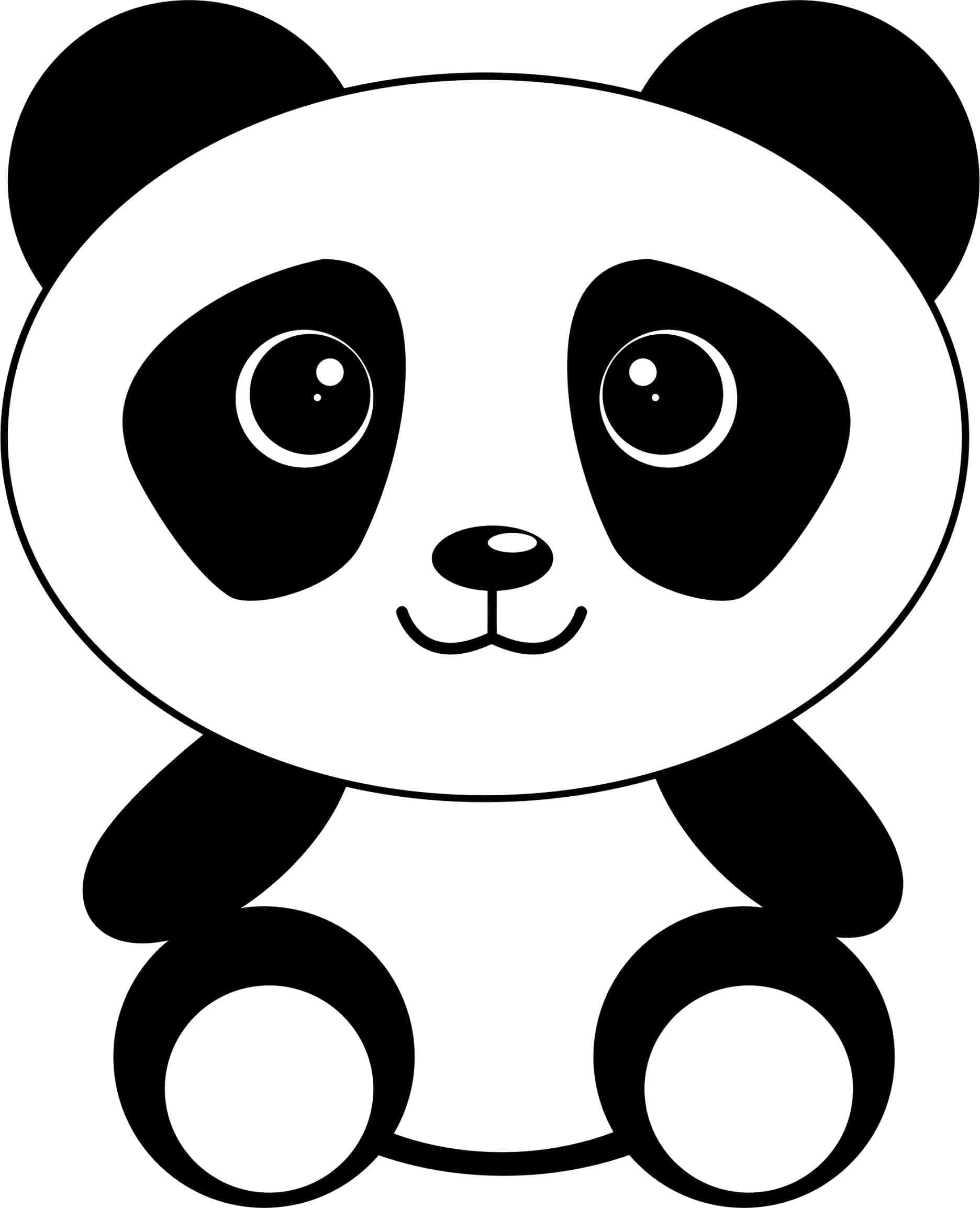 plain black white cute cartoon panda, big round eyes, black and white outlines, Full HD Phone Wallpaper